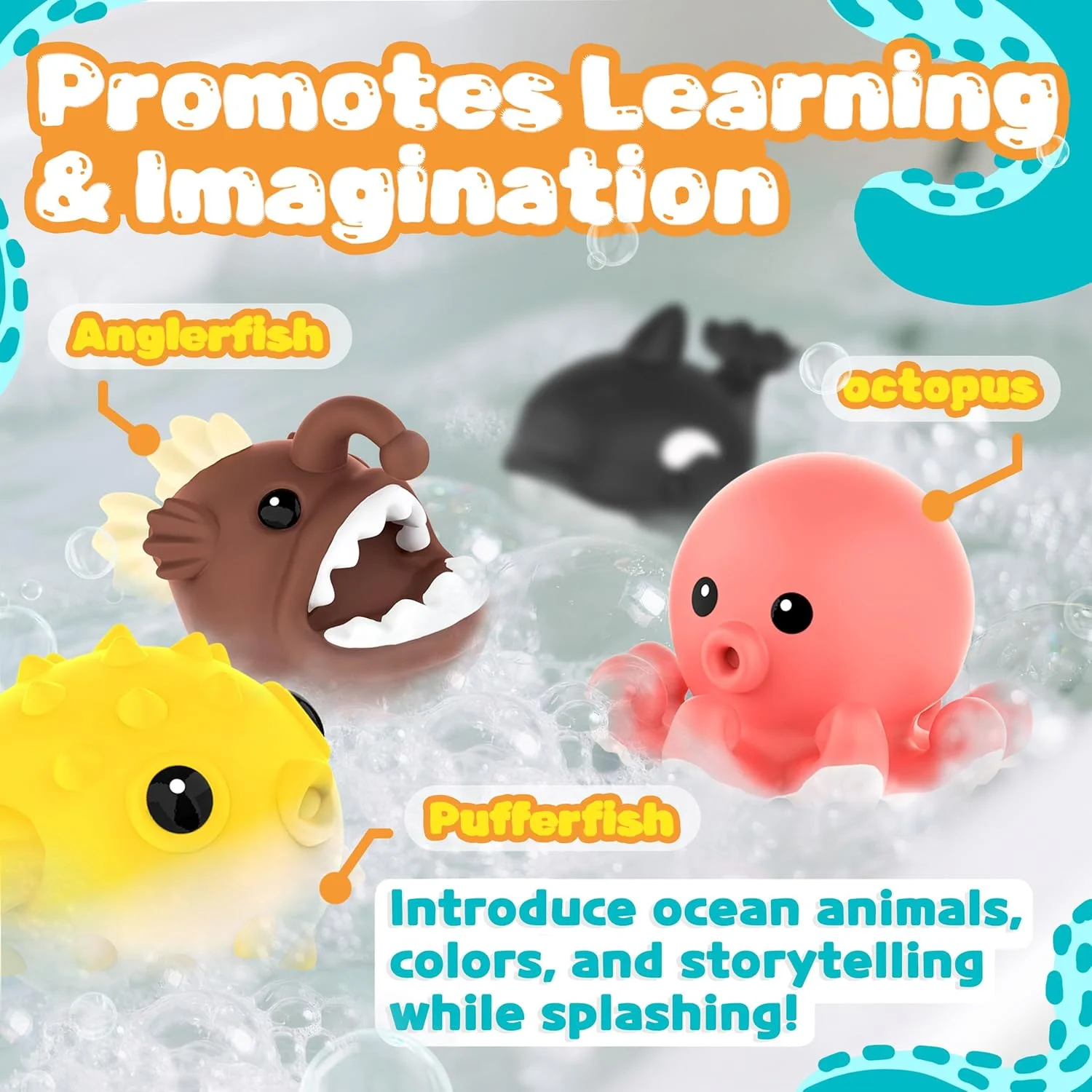 اسباب بازی های حمام لاستیکی زیپی توتس برای کودکان نوپا، 8 عدد اسباب بازی وان حیوانات اقیانوسی، اسباب بازی فواره ای شناور برای کودکان