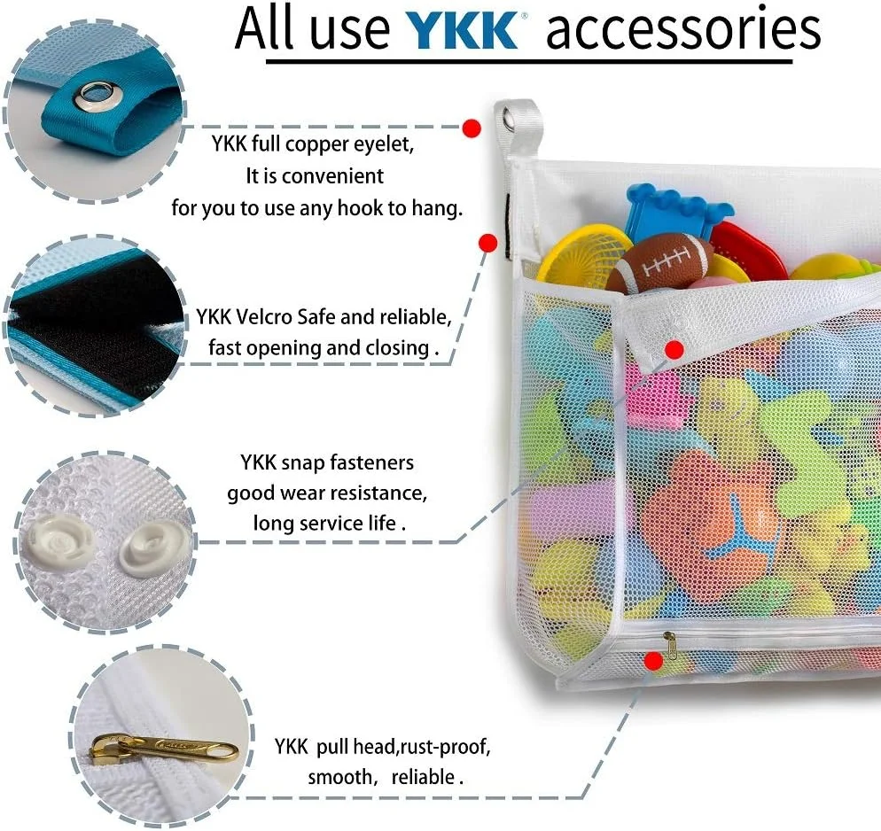 کیف توری زیپ‌دار Tenrai Clever برای اسباب‌بازی‌های حمام، روش‌های مختلف آویزان کردن، دهانه بسیار بزرگ، کیف نگهداری اسباب‌بازی وان با ظرفیت زیاد (1 عدد بزرگ، سفید)