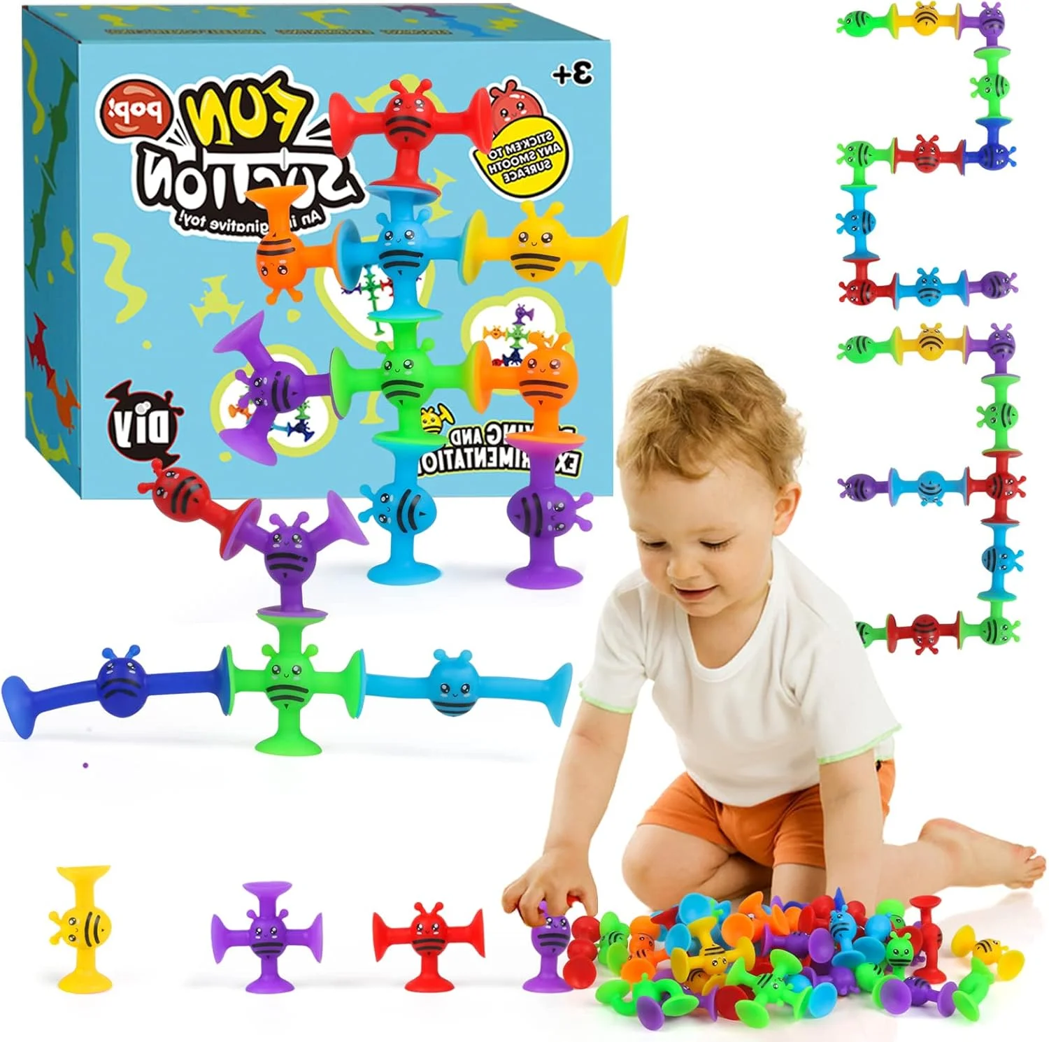 اسباب بازی های فنجانی مکنده، اسباب بازی های حمام سیلیکونی کودکان، اسباب بازی ساختنی 40 تکه، اسباب بازی های حسی مکنده هدیه برای نوزادان 3، 4 و 5 ساله دختر و پسر