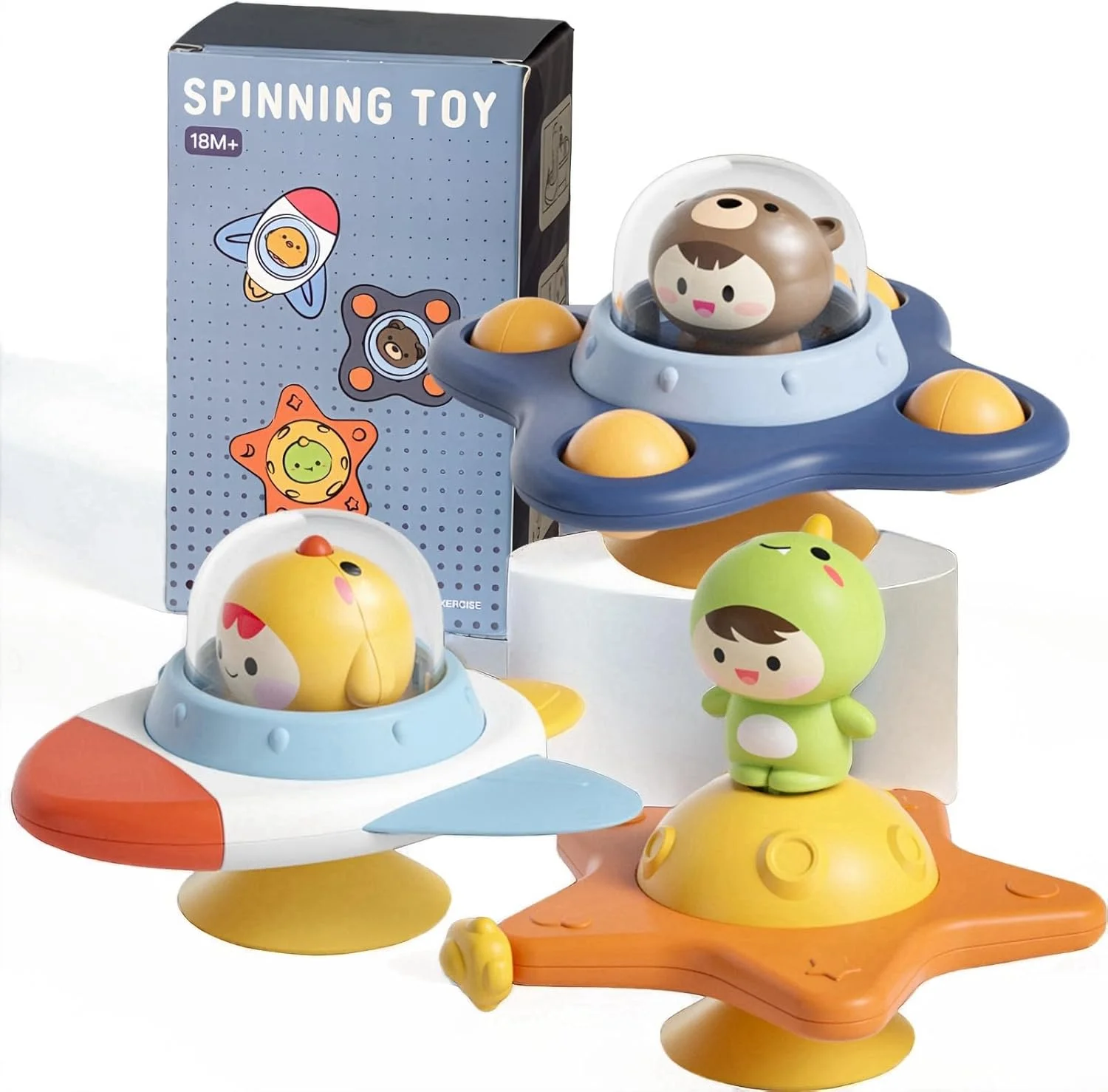 اسباب بازی های چرخشی فنجانی مکشی برای دختر و پسر، اسباب بازی های حمام کودک، اسباب بازی های حسی | اسباب بازی های چرخشی کارتونی حیوانات برای تخت نوزاد، کالسکه، ماشین، حمام | اسباب بازی رشدی برای نوزادان، کودکان نوپا و بچه ها (بسته B)