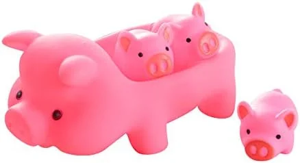 اسباب بازی حمام کودک YUERFEILA، 4 عدد خانواده خوک صورتی لاستیکی، اردک های شناور و جیغ دار، اسباب بازی های حمام و دوش برای کودکان نوپا، پسران و دختران