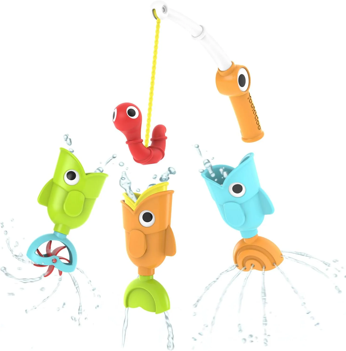 اسباب بازی ماهیگیری حمام یوکیدو - مجموعه اسباب بازی چوب ماهیگیری حمام کودک 4 تکه - گرفتن 3 ماهی مغناطیسی با 3 عملکرد مختلف - برای استخر یا وان حمام (2 سال به بالا) (جعبه بسته)