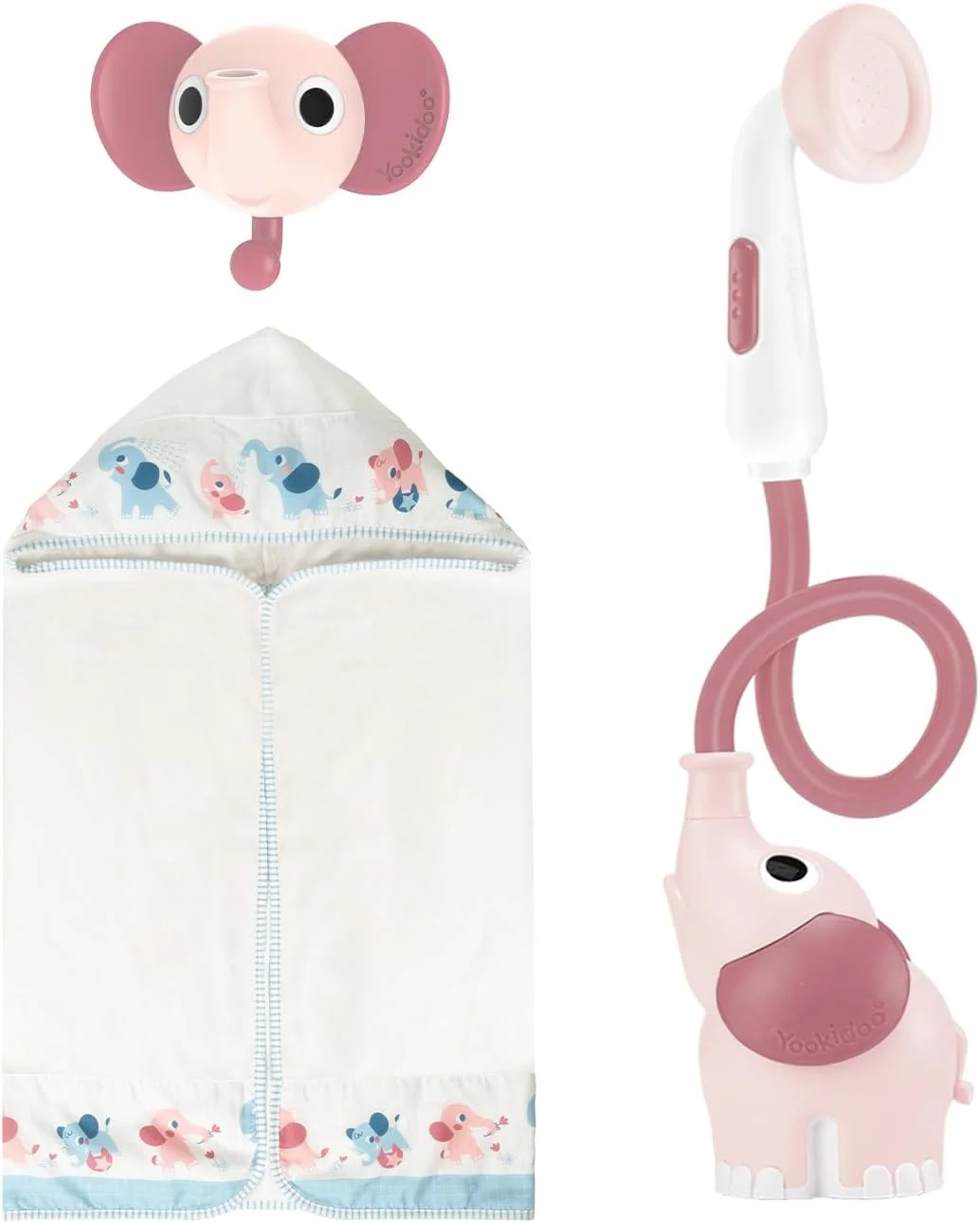 سردوش حمام کودک یوکیدو - پمپ آب فیل با آبپاش خرطومی - کنترل جریان آب از 2 دکمه برای حداکثر لذت در وان یا سینک برای نوزادان (صورتی گلگون)
