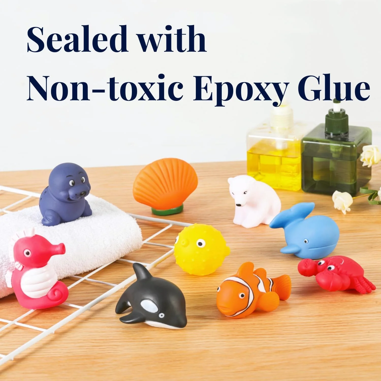 اسباب بازی های حمام بدون سوراخ XY-WQ، برای نوزادان 6-12 ماهه و کودکان نوپا 1-3 ساله، اسباب بازی های وان بدون سوراخ (حیوانات دریایی، 9 عدد با کیف توری)