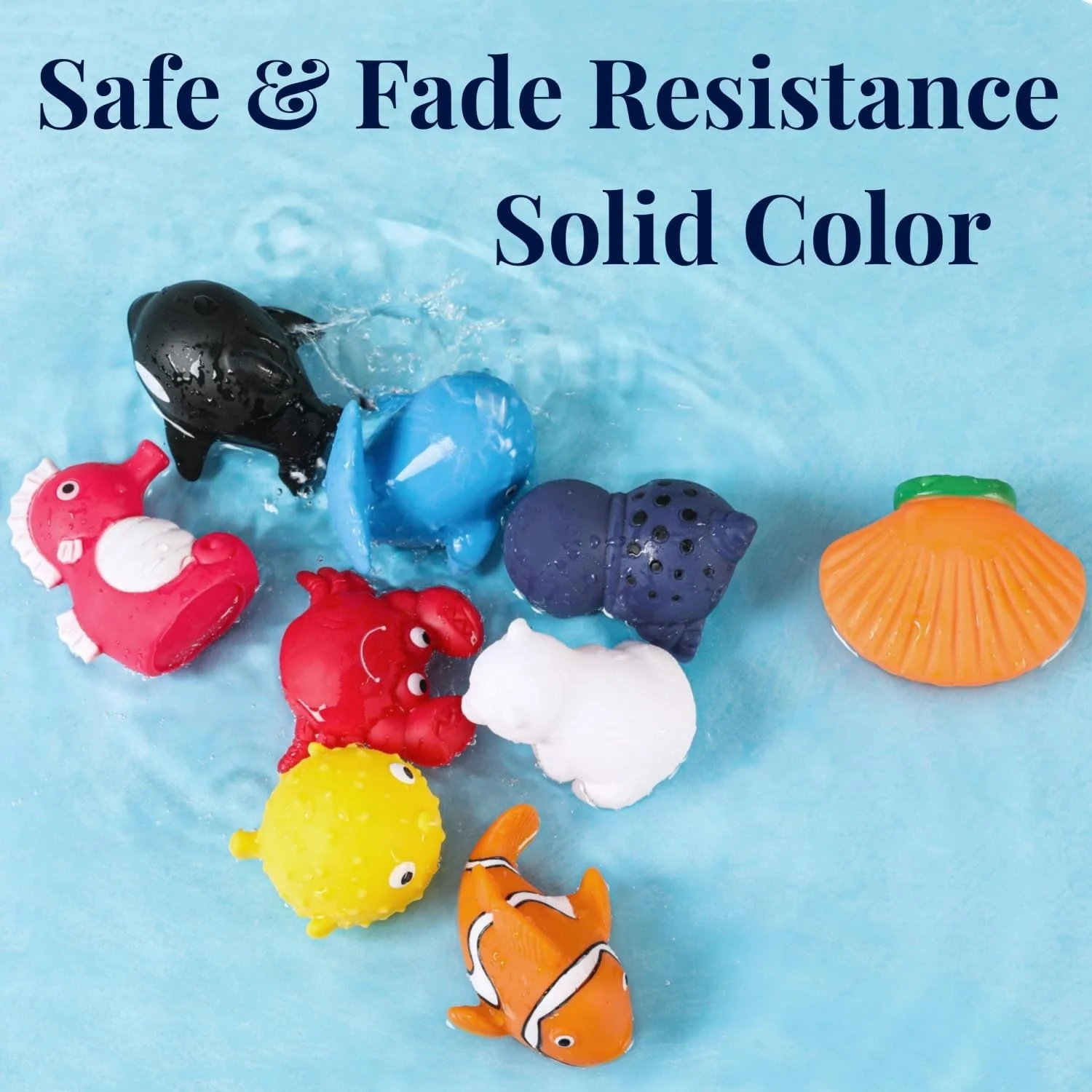 اسباب بازی های حمام بدون سوراخ XY-WQ، برای نوزادان 6-12 ماهه و کودکان نوپا 1-3 ساله، اسباب بازی های وان بدون سوراخ (حیوانات دریایی، 9 عدد با کیف توری)