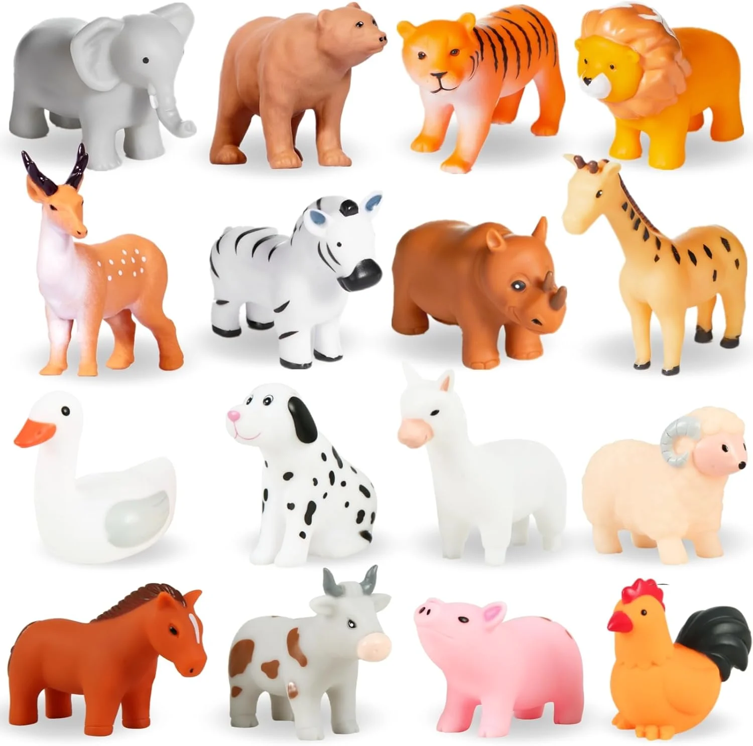 اسباب بازی های حمام کودک WQTHE بدون کپک، برای نوزادان 6-12 ماهه و کودکان نوپا 1-3 ساله، اسباب بازی های وان بدون سوراخ و بدون کپک (مجموعه حیوانات Ⅲ، 16 عدد با کیف توری)