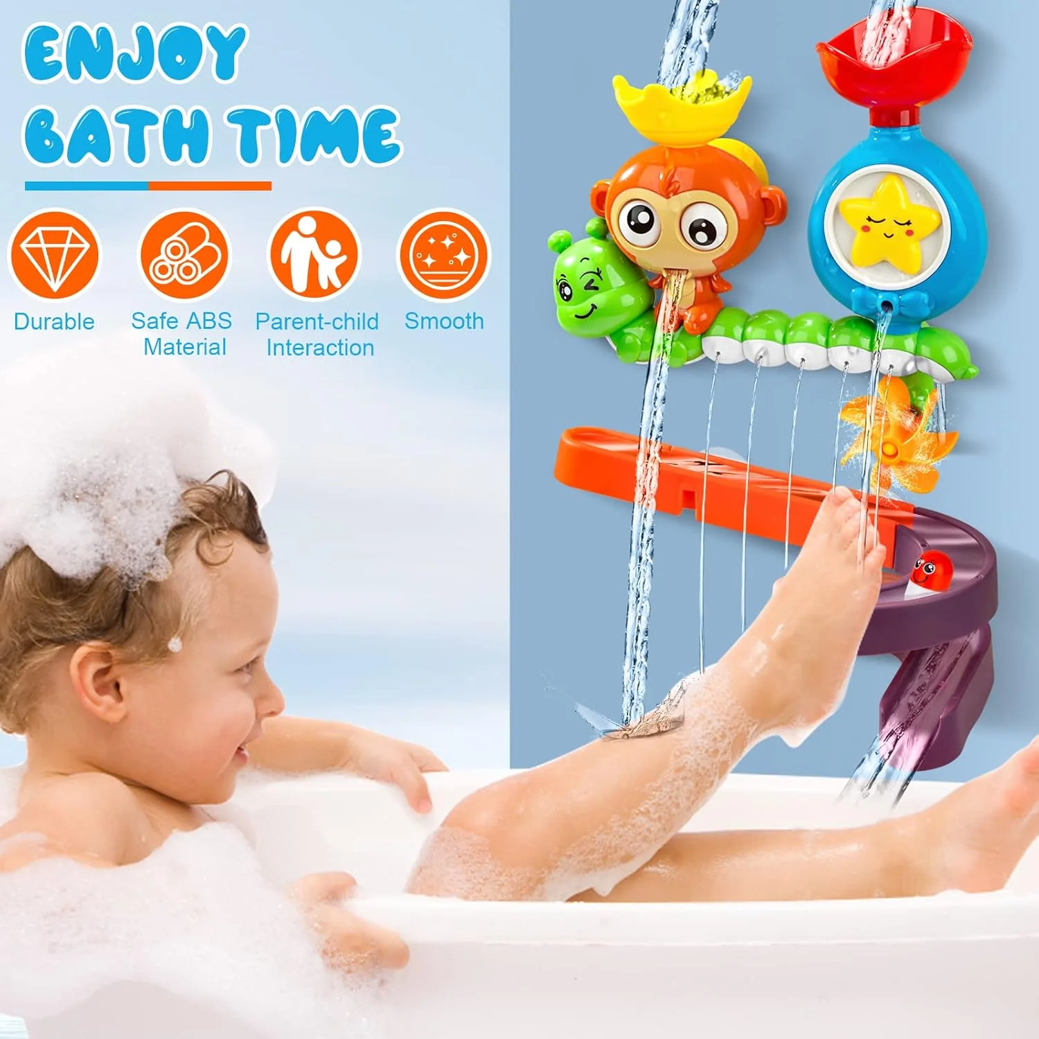 اسباب بازی حمام کودک Wisplye، 14 تکه، دوش آب، اسباب بازی تعاملی فواره ای با پازل، پیست مسابقه ماشین، هدیه اسباب بازی فنجانی مکنده برای پسران و دختران از 18 ماه +