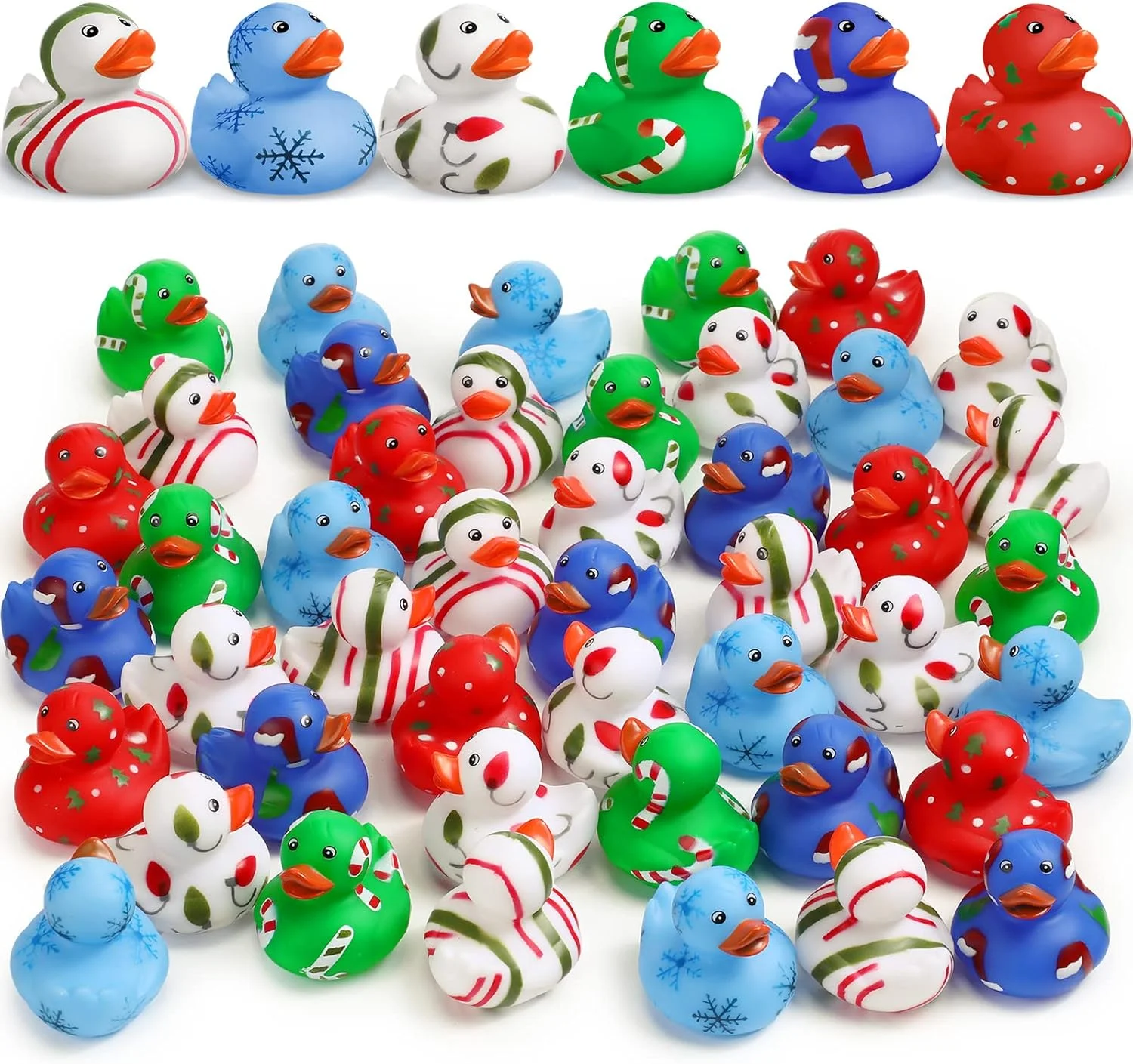 اردک های لاستیکی کریسمس Vinsot، اسباب بازی های مینی حمام، طرح دانه برف، کلاه بابانوئل، طرح آب نبات عصایی، اردک های لاستیکی طرح درخت کریسمس برای حمام (72 عدد)