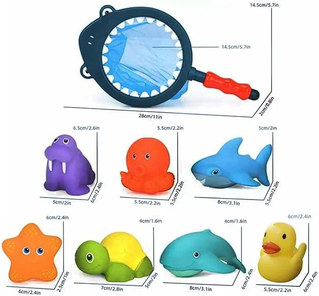 اسباب بازی حمام کودک 8 تکه World Atlantus WA، اسباب بازی های استخر ماهی با تور، اسپری، صدا و تغییر رنگ