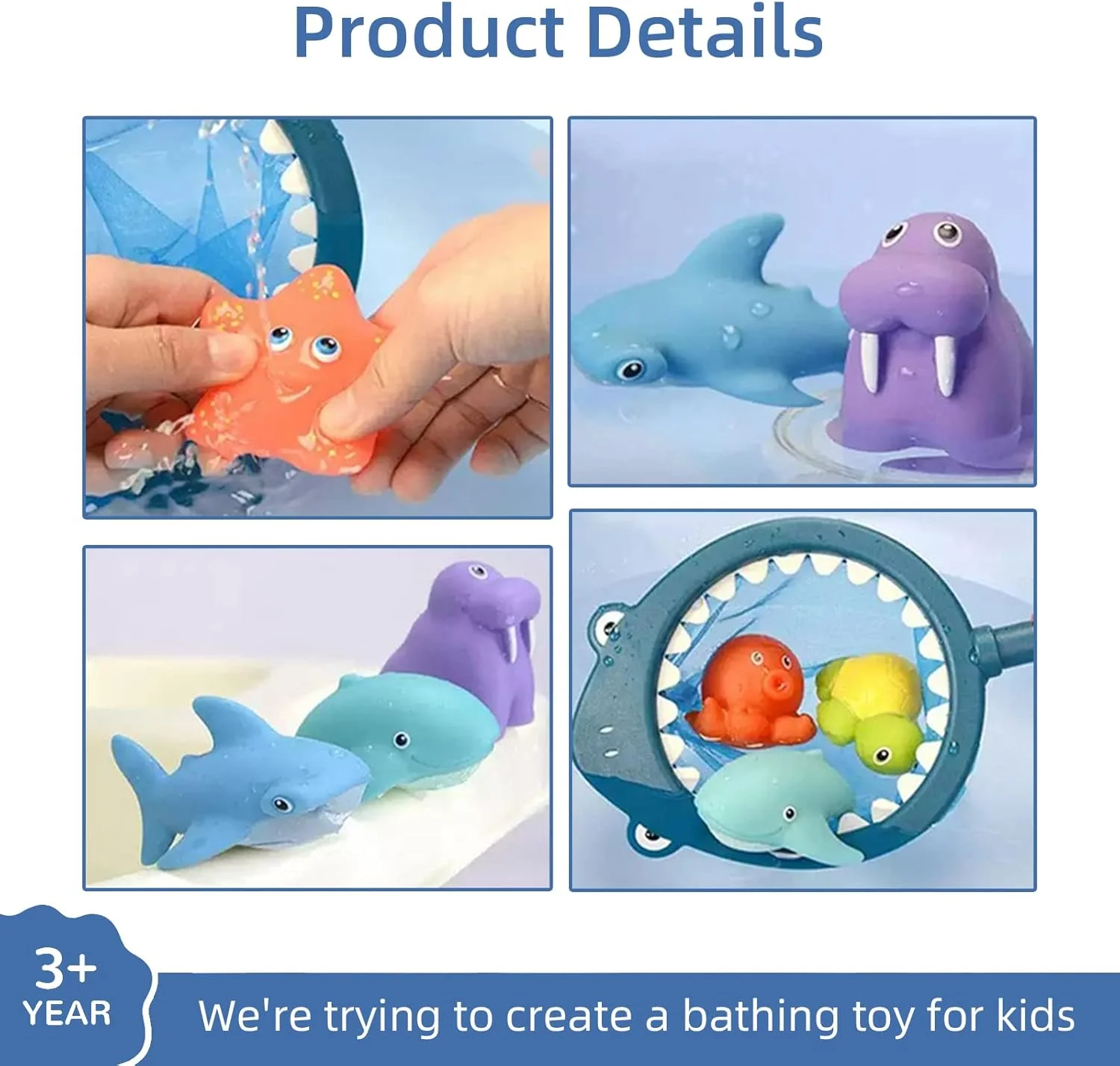 اسباب بازی حمام کودک 8 تکه World Atlantus WA، اسباب بازی های استخر ماهی با تور، اسپری، صدا و تغییر رنگ