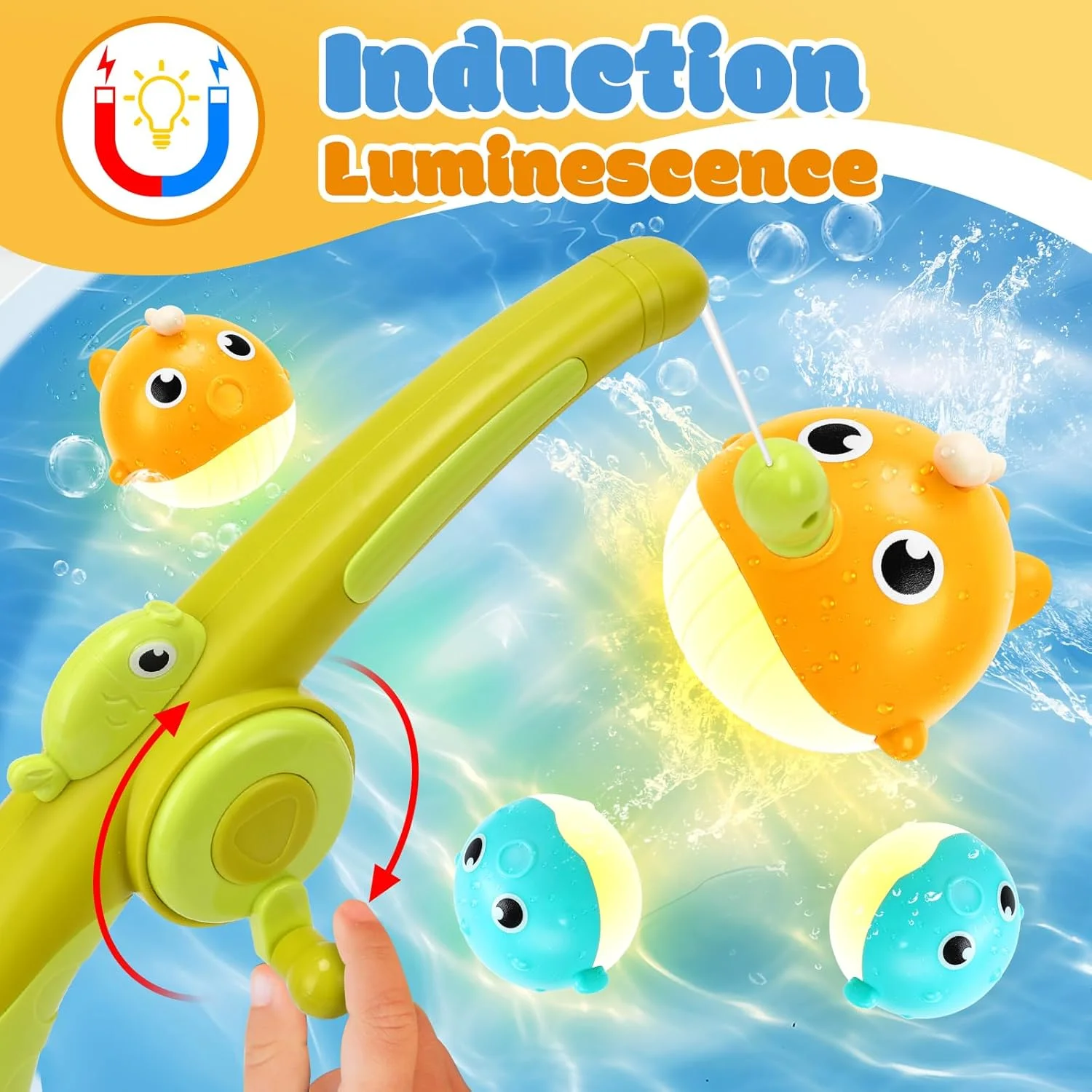 اسباب بازی های حمام چراغ دار، بازی ماهیگیری مغناطیسی با حیوانات دریایی رنگارنگ، ست اسباب بازی وان حمام میز آبی کودک، هدیه تولد مهمانی استخر شنا برای کودکان نوپا 3 4 5 6 ساله