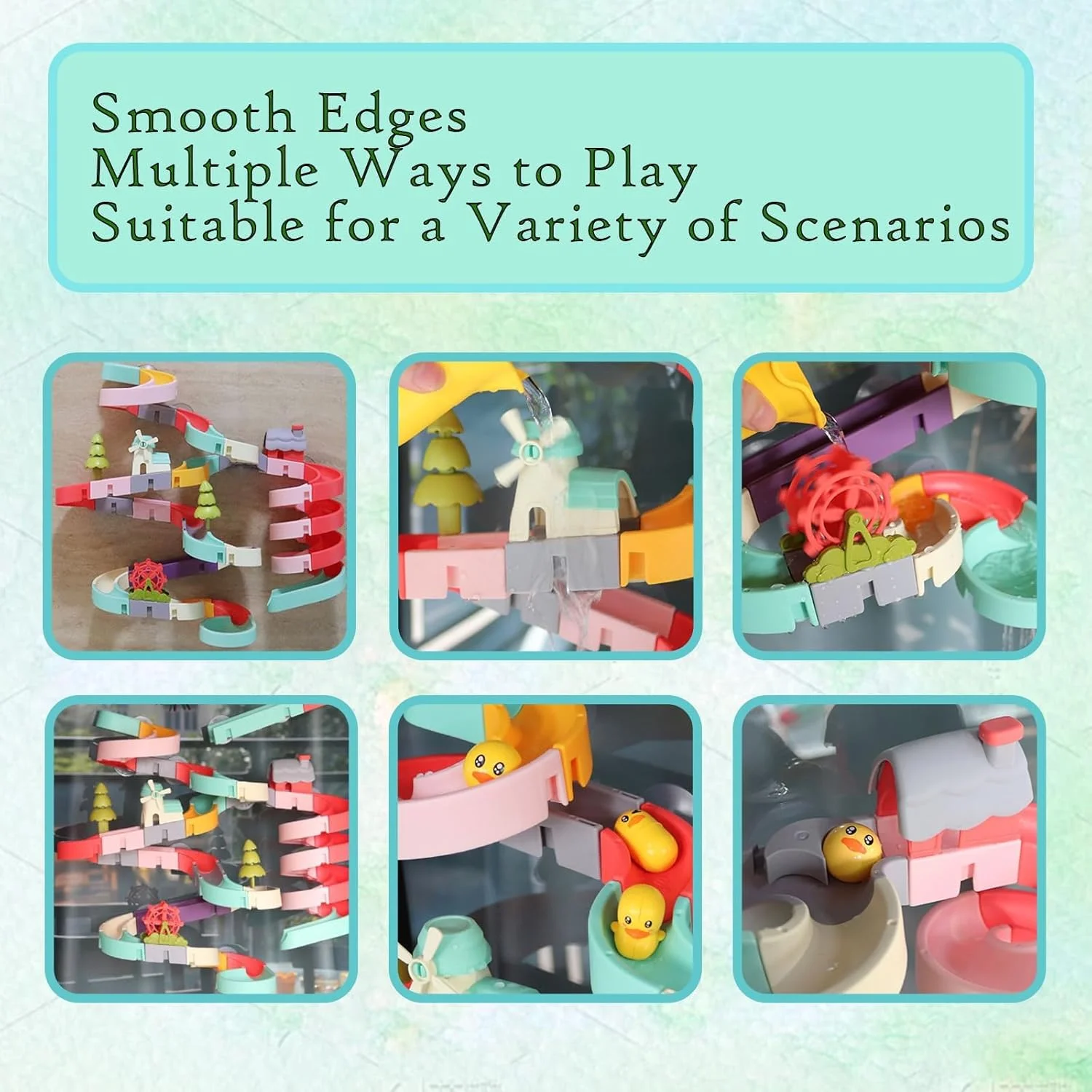 اسباب بازی حمام کودک Vaofrean، مجموعه 62 تکه سرسره اردک، اسباب بازی میز آب وان حمام برای نوزاد، مجموعه ساخت مسیر دیواری سرگرم کننده DIY با فنجان های مکش، هدیه تولد کریسمس برای پسران و دختران نوپا 3 4 5 6 7 8 ساله