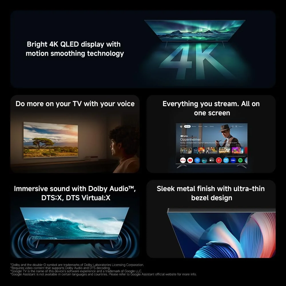 تلویزیون شیائومی A Pro 43 اینچ 2026 | Google TV | نمایشگر 4K QLED | Dolby Audio، DTS-X و DTS Virtual:X | طراحی فلزی ممتاز | کنترل از راه دور بلوتوثی 360 درجه