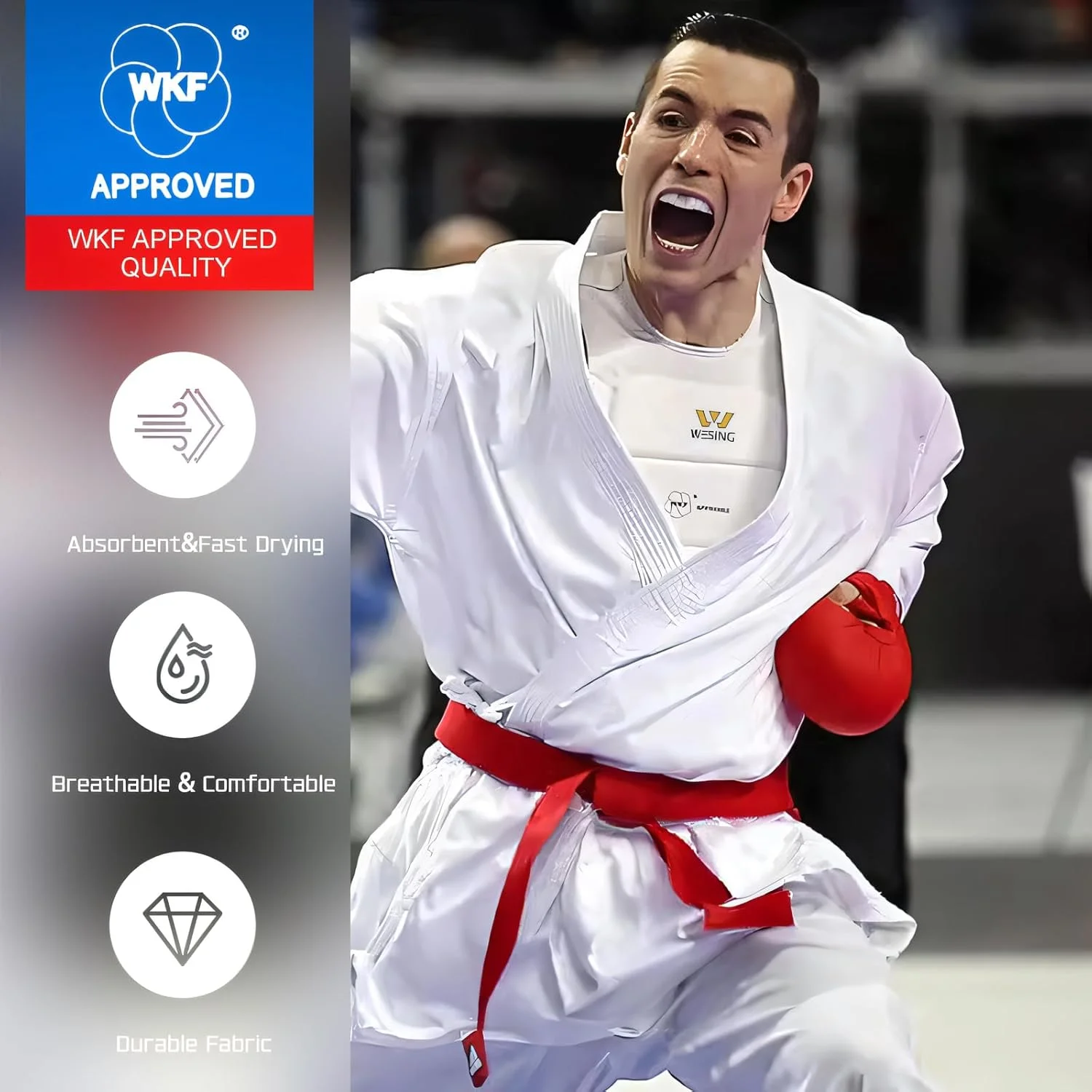 محافظ سینه کاراته Wesing مورد تایید WKF، محافظ سینه MMA، سایز بزرگ، سفید محافظ سینه کاراته Wesing مورد تایید WKF، محافظ سینه MMA، سایز بزرگ، سفید