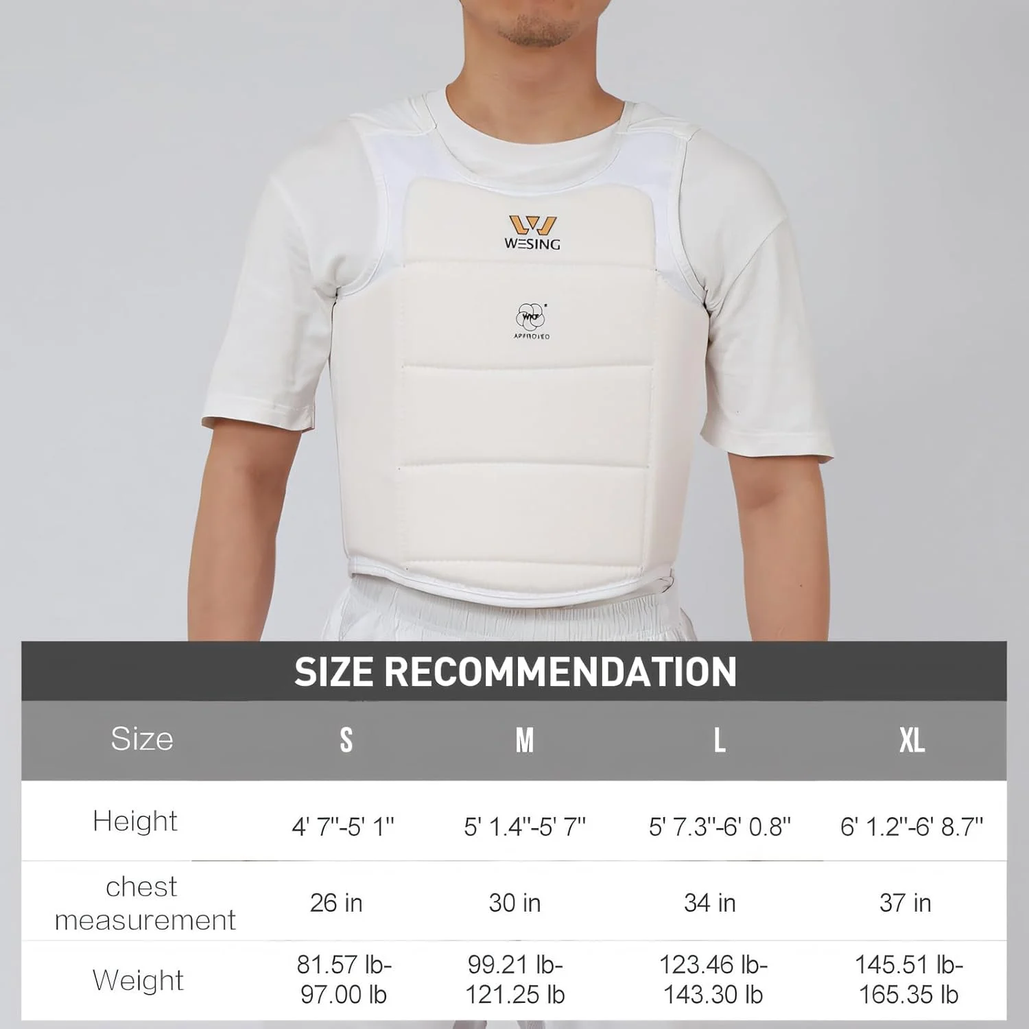 محافظ سینه کاراته Wesing مورد تایید WKF، محافظ سینه MMA، سایز بزرگ، سفید محافظ سینه کاراته Wesing مورد تایید WKF، محافظ سینه MMA، سایز بزرگ، سفید