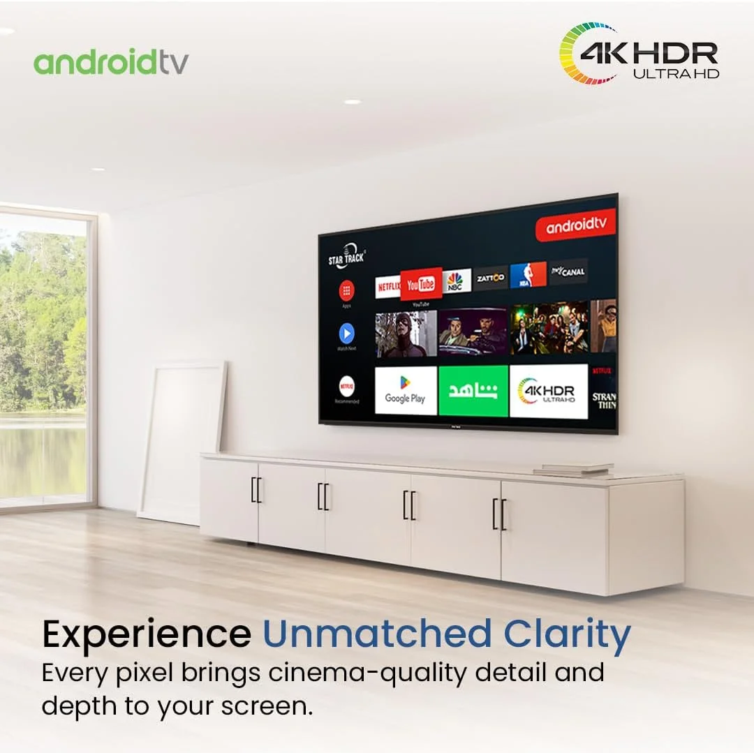 تلویزیون هوشمند ال ای دی استار ترک، 4K UHD 50 اینچ، اندروید 14.0، T2S2، صفحه نمایش A+، وای فای، میراکست، نتفلیکس، یوتیوب، پرایم ویدیو، HDMI، USB