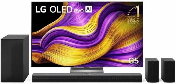 مجموعه تلویزیون 77 اینچ LG مدل OLED77G56 + ساندبار LG مدل S75TR برای تلویزیون با Dolby Atmos 5.1.1 کانال S75TR مشکی، تلویزیون هوشمند 4K با هوش مصنوعی OLED evo، سایز 77 اینچ