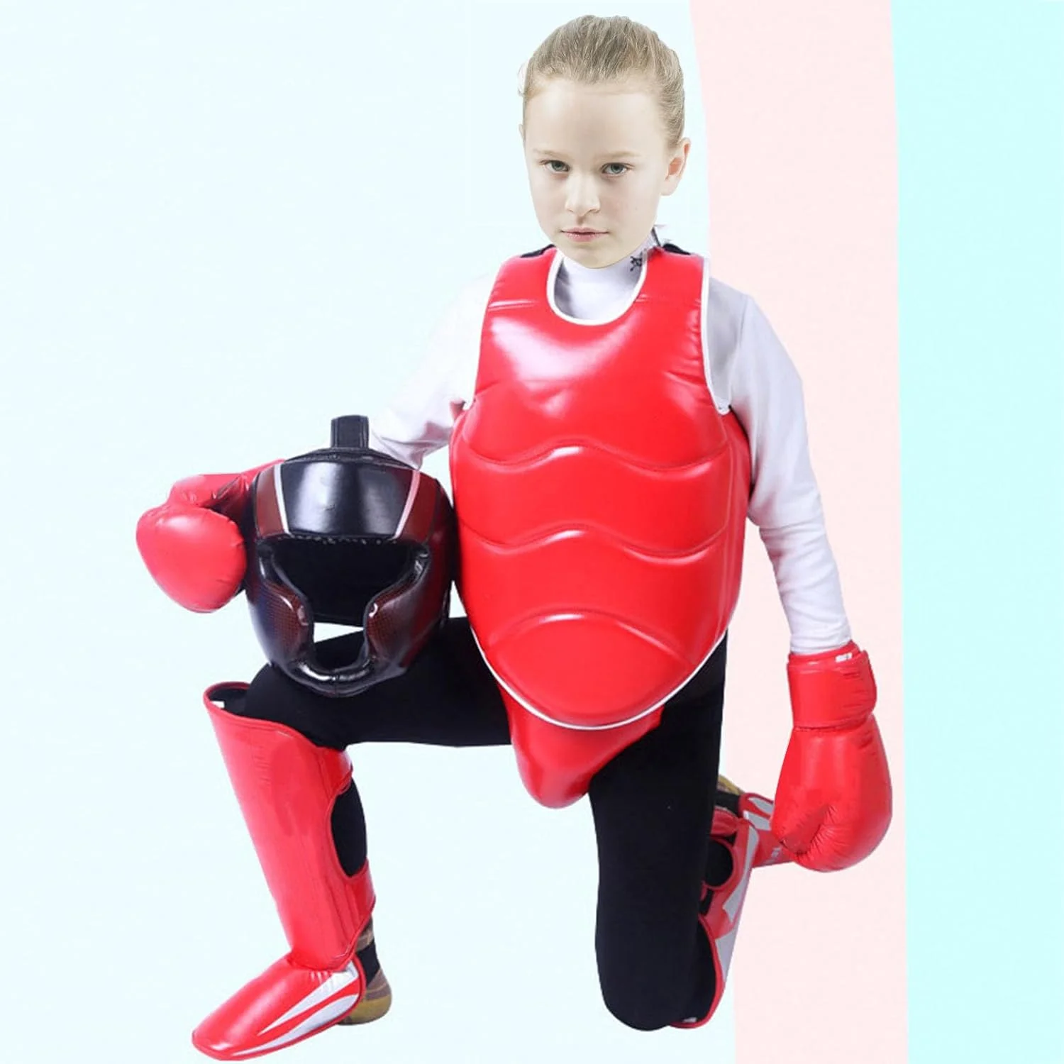 ست لوازم تکواندو و بوکس، لوازم تمرین کاراته برای نوجوانان و بزرگسالان، محافظ ساق پا/سینه/کلاه/محافظ دهان، ست لوازم محافظ هنرهای رزمی ست لوازم تکواندو و بوکس، لوازم تمرین کاراته برای نوجوانان و بزرگسالان، محافظ ساق پا/سینه/کلاه/محافظ دهان، ست لوازم محافظ هنرهای رزمی