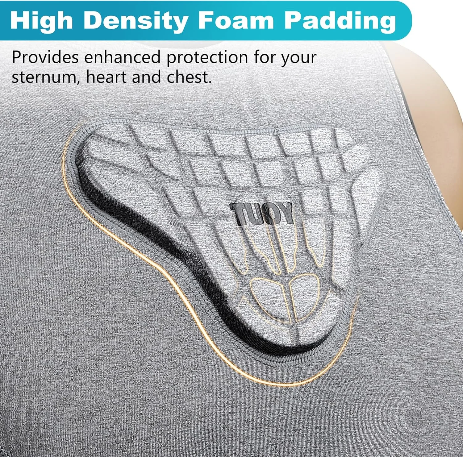 تی شرت پد دار محافظ سینه و دنده نوجوانان TUOY مناسب بیسبال، فوتبال، بسکتبال و لاکراس