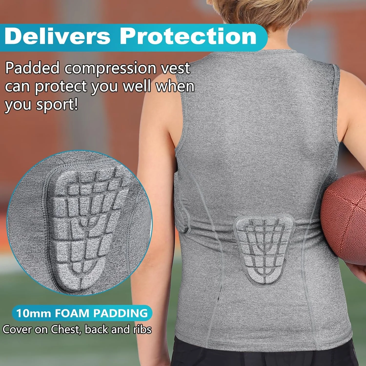 تی شرت محافظ دار جوانان TUOY محافظ سینه و دنده محافظ قلب پیراهن فشاری محافظ جناغ سینه برای بیسبال فوتبال بسکتبال لاکراس