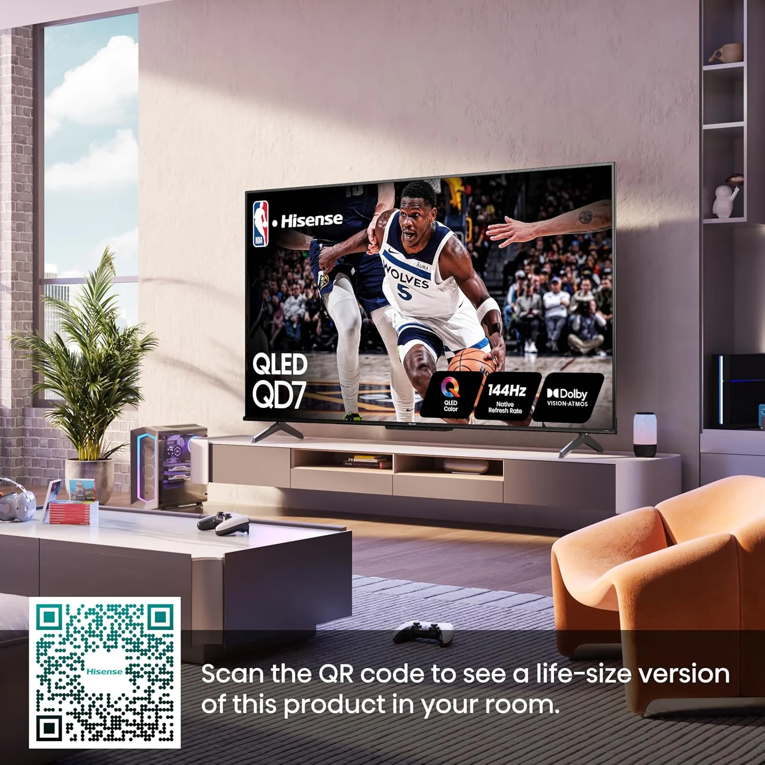 تلویزیون هوشمند 65 اینچی هایسنس سری QD7 مدل QLED 4K UHD Google (مدل 65QD7N، 2024) - QLED، نرخ نوسازی 144 هرتز، نرخ حرکت 240، Direct Full Array، حالت بازی حرفه ای، سازگاری با الکسا