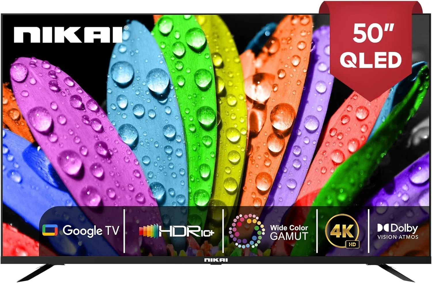 تلویزیون هوشمند 50 اینچ نیکای 4K QLED Ultra HD Google، کنترل صوتی بدون دست، Game Master، Dolby Vision + Atmos، 4K HDR10+، اتصال آسان با دستگاه های اندروید و اپل - NPROG50QLED
