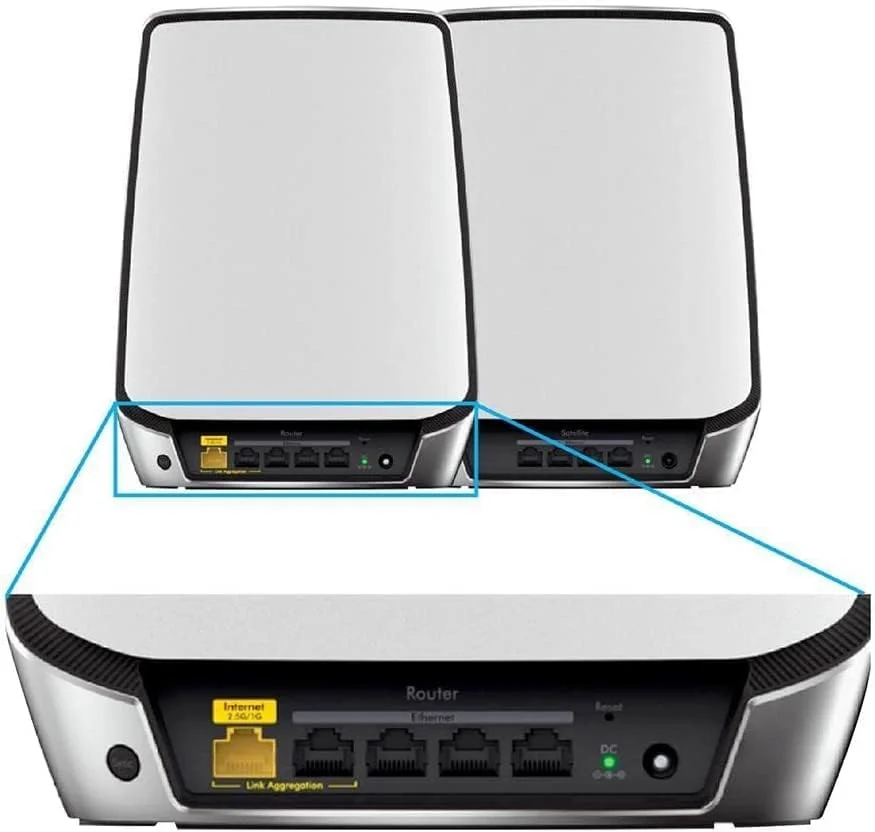 سیستم مش وای فای 6 سه باندی Netgear Orbi (RBK854) برای کل خانه، روتر وای فای 6 با 3 توسعه دهنده ماهواره ای، پوشش تا 930 متر مربع و بیش از 60 دستگاه، مش 11AX AX6000 وای فای، تا 6 گیگابیت بر ثانیه