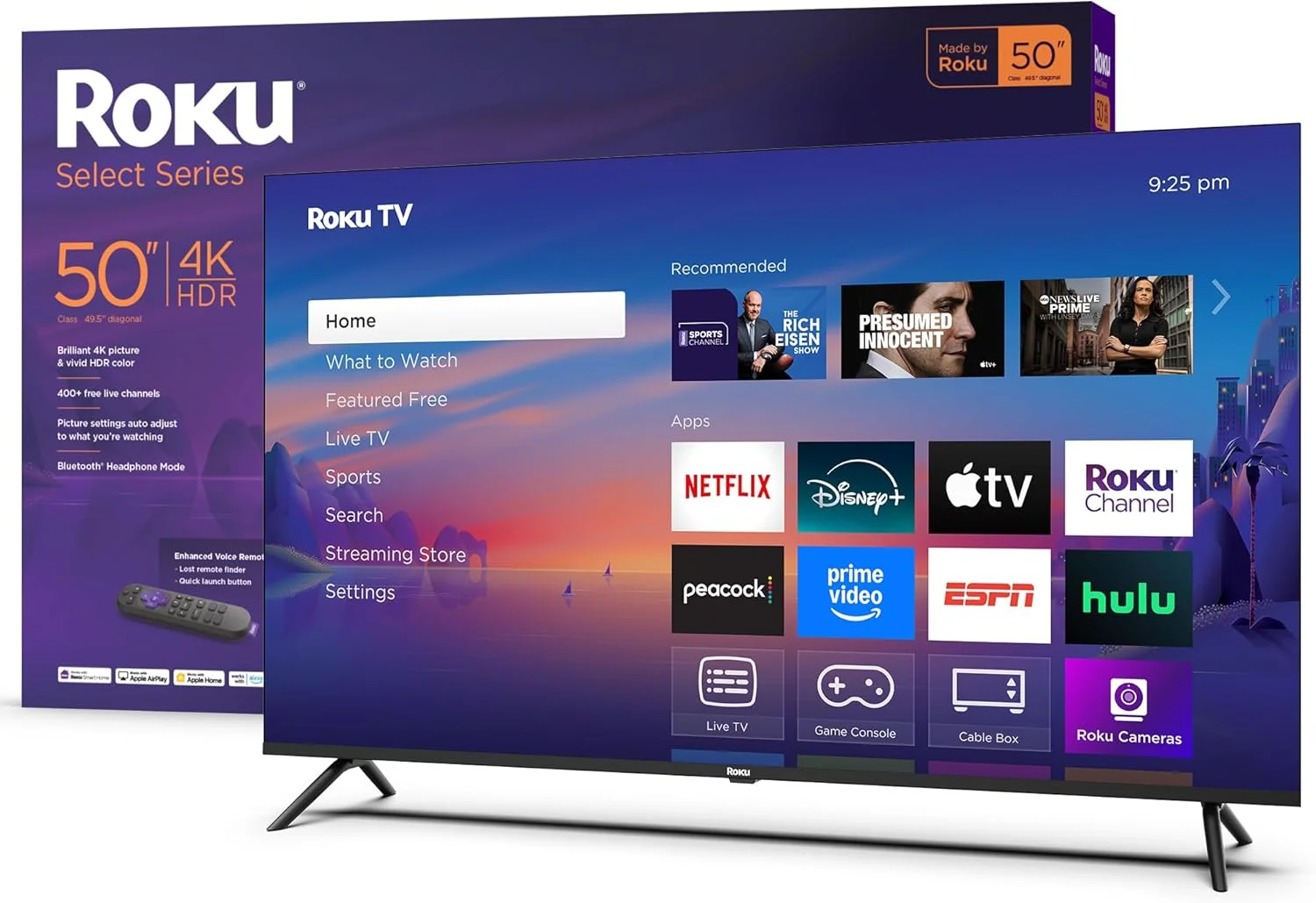 تلویزیون هوشمند روکو 2025 – سری Select، 50 اینچ، تلویزیون 4K HDR – RokuTV با ریموت صوتی پیشرفته – تلویزیون LED صفحه تخت با Wi-Fi برای پخش زنده اخبار محلی، ورزش و سرگرمی خانوادگی
