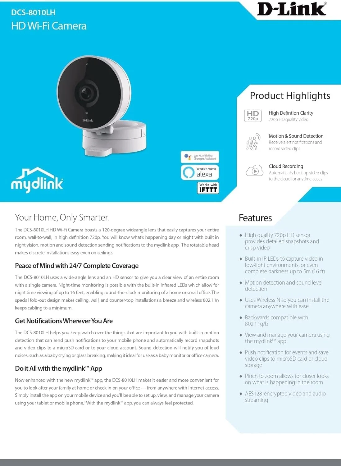 دوربین نظارتی امنیتی وای فای HD دی-لینک DCS 8010LH دوربین نظارتی امنیتی وای فای HD دی-لینک DCS 8010LH