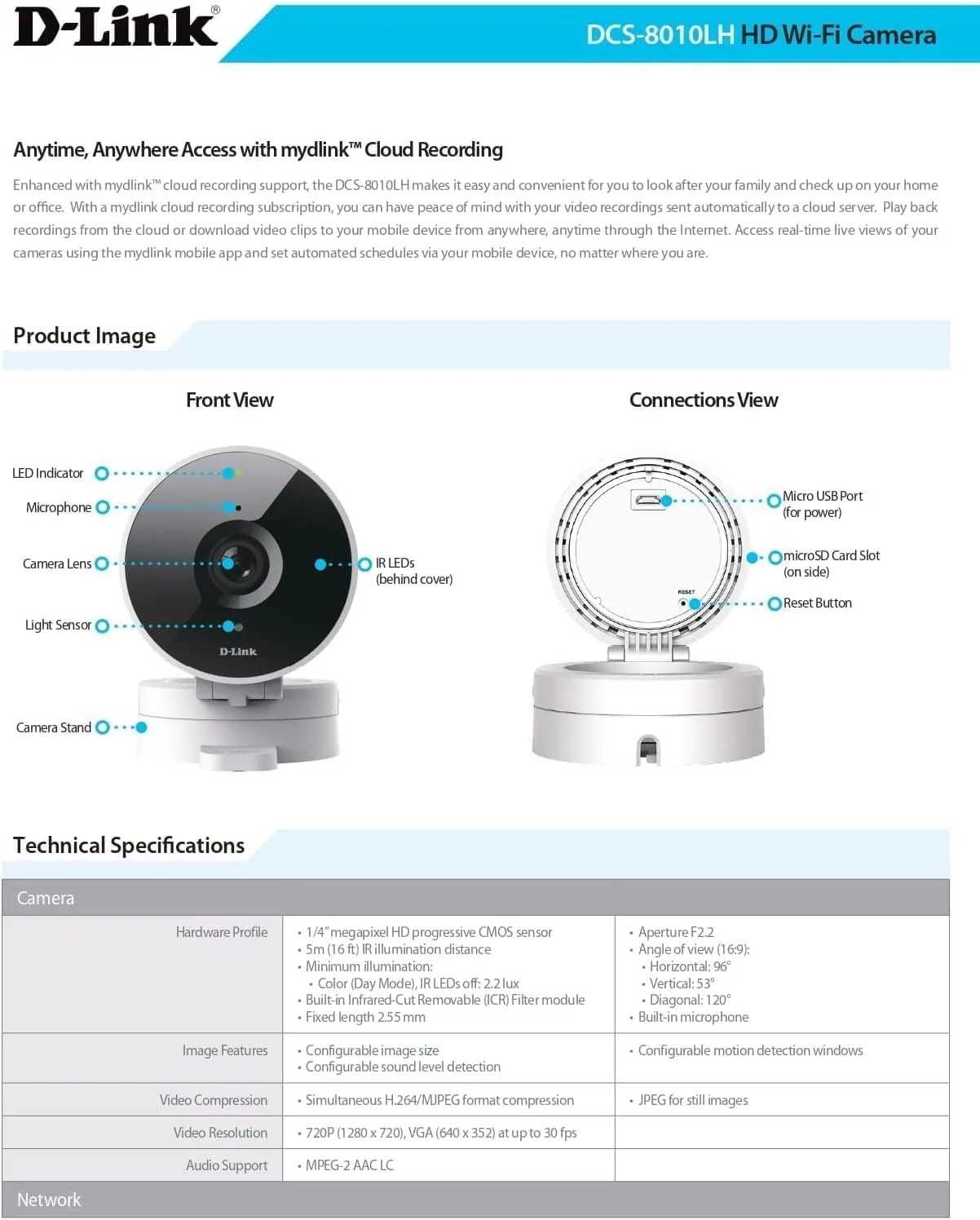 دوربین نظارتی امنیتی وای فای HD دی-لینک DCS 8010LH دوربین نظارتی امنیتی وای فای HD دی-لینک DCS 8010LH