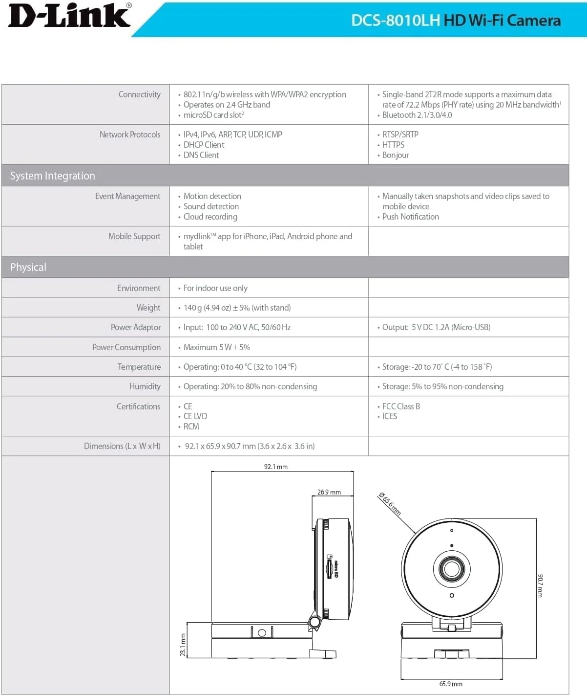 دوربین نظارتی امنیتی وای فای HD دی-لینک DCS 8010LH دوربین نظارتی امنیتی وای فای HD دی-لینک DCS 8010LH