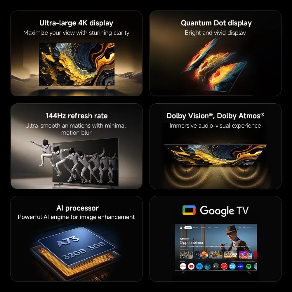 تلویزیون شیائومی مکس 85 2025 | نمایشگر فوق العاده بزرگ 4K | نمایشگر کوانتوم دات | نرخ تازه سازی 144 هرتز، دالبی ویژن، دالبی اتموس¹ | پردازنده هوش مصنوعی | گوگل تی وی³