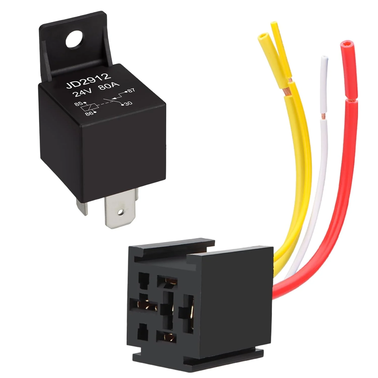 رله 24 ولت JD2912 80 آمپر با سیم، 4 پین SPST نرمال باز، مدل رله خودرو 4 سیم، برای خودرو، ماشین، قایق (1 عدد) رله 24 ولت JD2912 80 آمپر با سیم، 4 پین SPST نرمال باز، مدل رله خودرو 4 سیم، برای خودرو، ماشین، قایق (1 عدد)