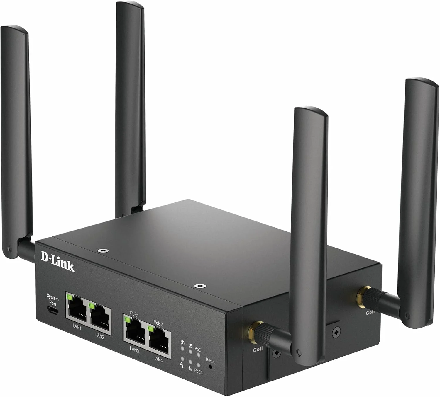 مودم روتر صنعتی 5G دی-لینک DWM-314-GP، VPN، M2M، PoE، NR Robust، دو سیم کارت، درگاه IoT، نظارت از راه دور، SA، NSA، 4G LTE Cat 19، 4 پورت GbE، OpenVPN/WireGuard Client، 48-57V DC