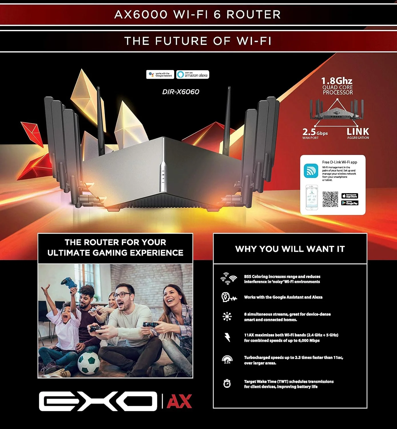 روتر بی سیم AX 6000 دو بانده D-Link (11a/b/g/n/ac/ax)، 4x4 AX، MU-OFDMA، 4 پورت گیگابیتی، WAN 2.5Gbase-T، 8 آنتن خارجی، 1 پورت USB 3.0، FOTA، دوشاخه قابل تعویض UK/EU روتر بی سیم AX 6000 دو بانده D-Link (11a/b/g/n/ac/ax)، 4x4 AX، MU-OFDMA، 4 پورت گیگابیتی، WAN 2.5Gbase-T، 8 آنتن خارجی، 1 پورت USB 3.0، FOTA، دوشاخه قابل تعویض UK/EU