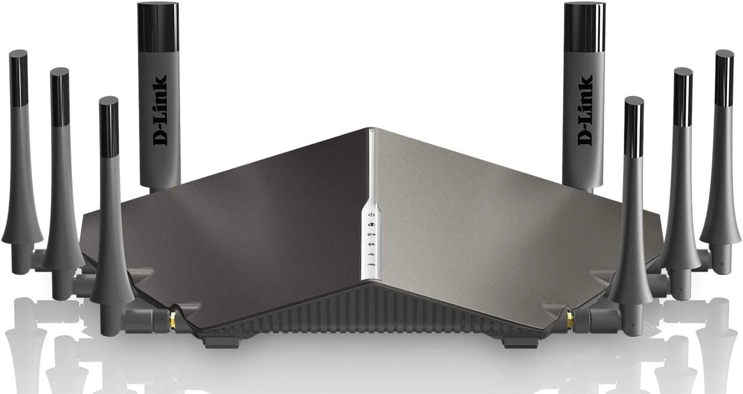 روتر بی‌سیم AC 5300 تری باند D-Link (11a/b/g/n/ac) ابری رنگ قرمز، 4 پورت گیگابیتی، 6 آنتن خارجی، 1 پورت USB 3.0 و 1 پورت USB 2.0 برای اشتراک‌گذاری، دوشاخه قابل تعویض UK/EU