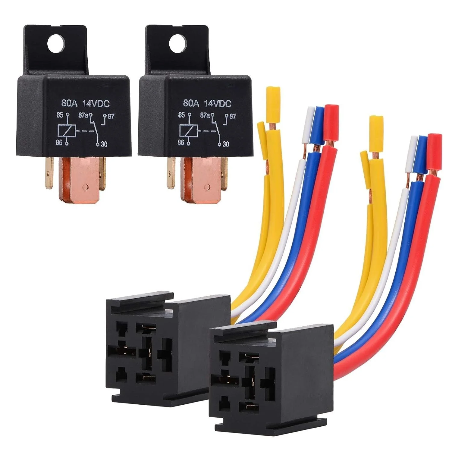 رله خودرو 2 عددی THE WHITE SHOP با سیم، 12 ولت 80 آمپر SPDT، عملکرد خودکار، سنگین، 5 پین، 5 سیم، مناسب برای خودروها، کامیون ها، SUV ها