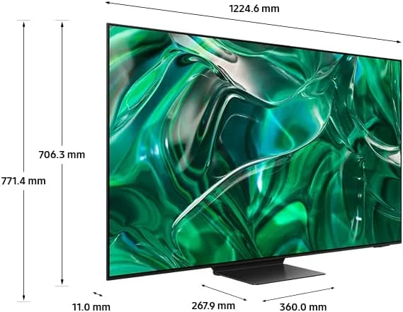 تلویزیون هوشمند 55 اینچ سامسونگ مدل S95C 4K OLED HDR (سال 2023) با فناوری Quantum Dot Colour، صفحه نمایش ضد انعکاس، صدای فراگیر Dolby Atmos، نرم افزار گیمینگ 144 هرتز و طراحی Laserslim با Alexa