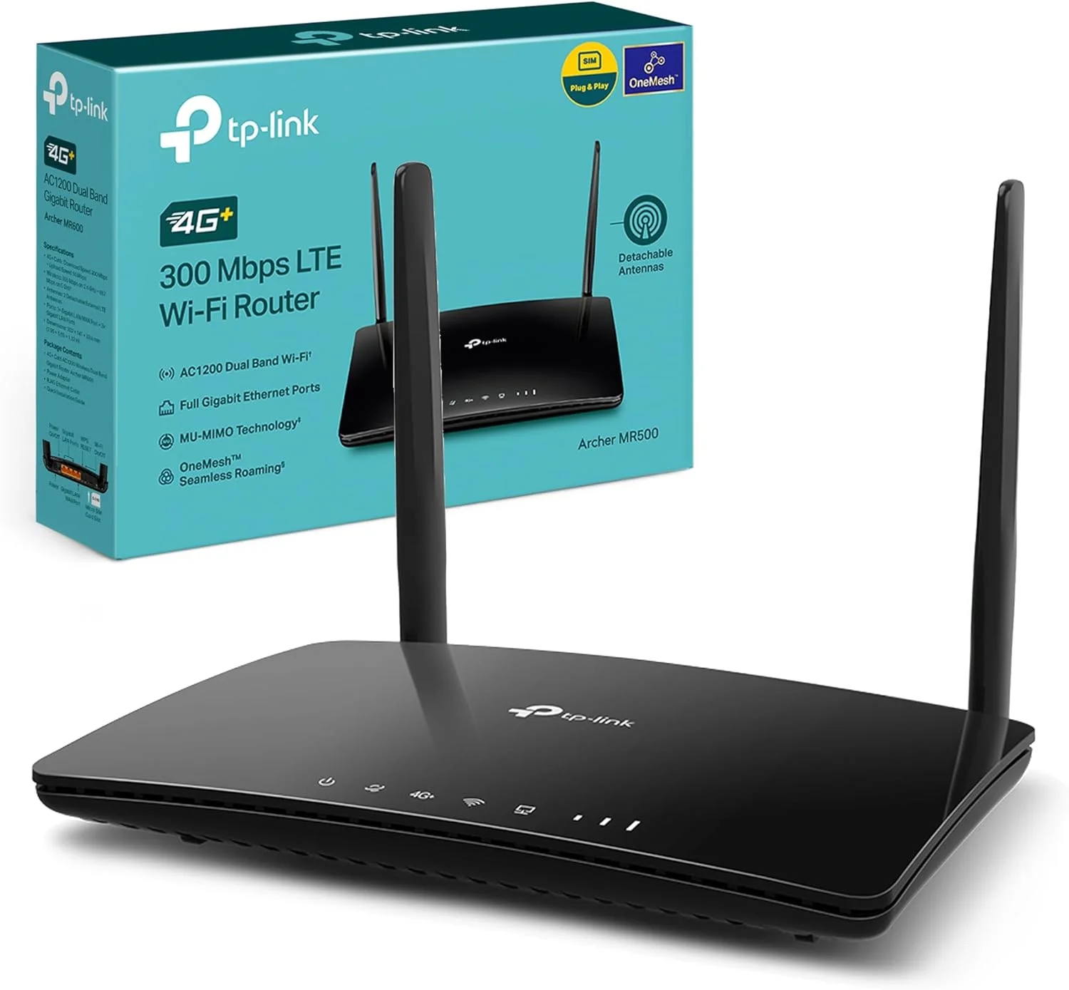 روتر گیگابیتی بی‌سیم دو بانده TP-Link AC1200 4G+ Cat6، دارای اسلات سیم کارت شبکه 4G باز، با فناوری MU-MIMO، مشکی