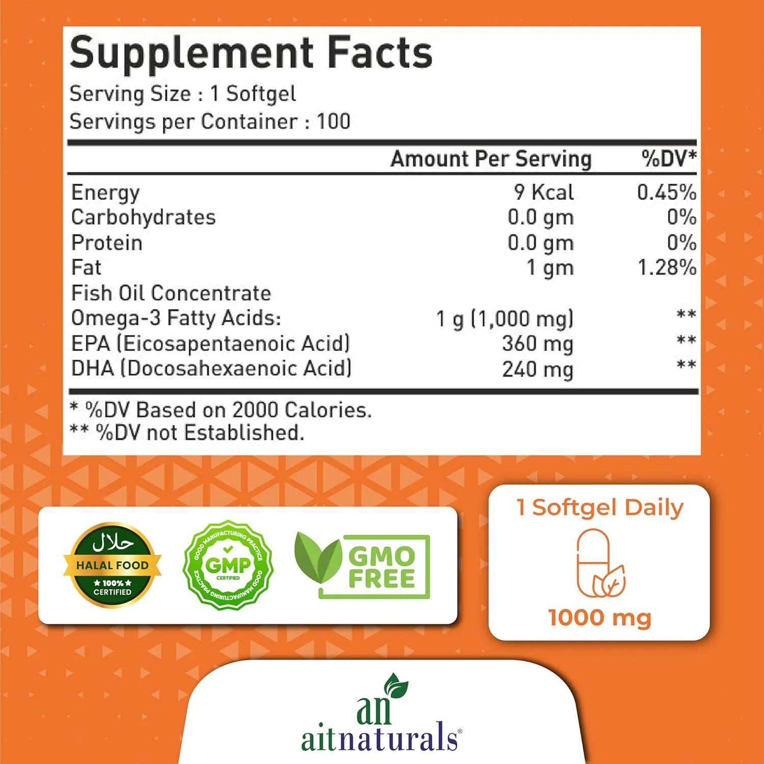 آیت نچرالز سوپر امگا 3 روغن ماهی (1000 میلی گرم) - 100 سافت ژل | فرمول دو برابر قوی EPA (360 میلی گرم) + DHA (240 میلی گرم) برای پشتیبانی از قلب و عروق، سلامت چشم، مو و پوست، بهبود عملکرد شناختی و مغز