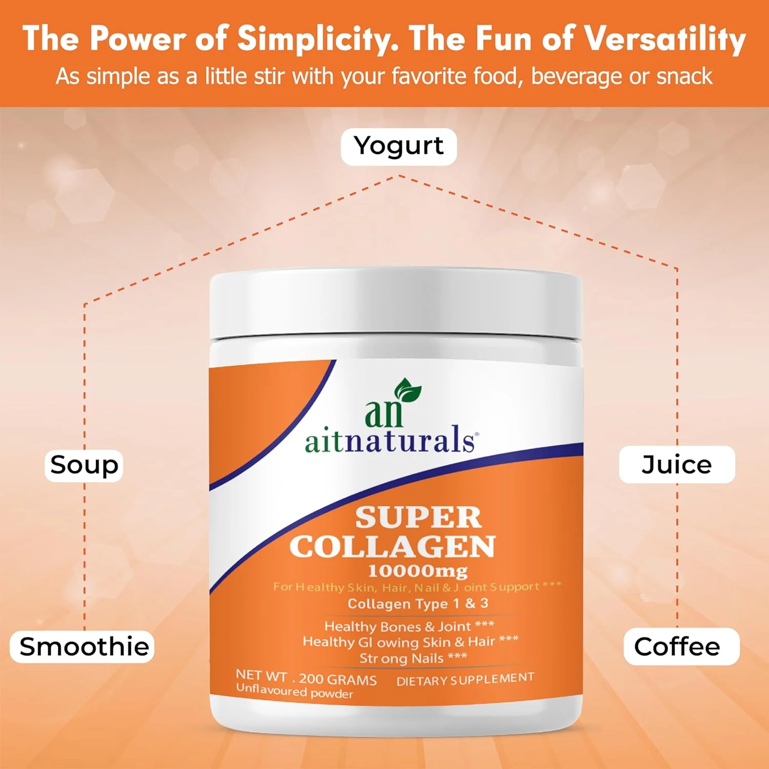 پودر پپتیدهای کلاژن Aitnaturals (بدون طعم) 200 گرم، کلاژن نوع I و III ممتاز برای افزایش خاصیت ارتجاعی پوست، مو و ناخن های قوی تر، انعطاف پذیری مفاصل، پشتیبانی از پیری سالم، غیر GMO پودر پپتیدهای کلاژن Aitnaturals (بدون طعم) 200 گرم، کلاژن نوع I و III ممتاز برای افزایش خاصیت ارتجاعی پوست، مو و ناخن های قوی تر، انعطاف پذیری مفاصل، پشتیبانی از پیری سالم، غیر GMO