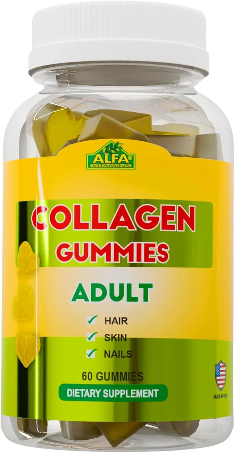 پاستیل های کلاژن ALFA VITAMINS با ویتامین A برای سلامت پوست، مکمل رشد مو و ناخن برای مردان و زنان، غیر تراریخته، بدون ژلاتین - 60 عدد پاستیل های کلاژن ALFA VITAMINS با ویتامین A برای سلامت پوست، مکمل رشد مو و ناخن برای مردان و زنان، غیر تراریخته، بدون ژلاتین - 60 عدد