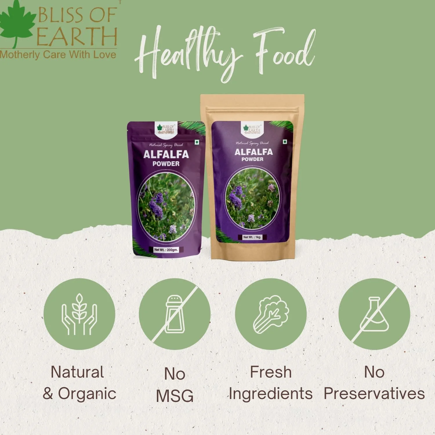 پودر یونجه ۱ کیلوگرمی بلیس آف ارث، خشک شده با روش اسپری، مناسب برای پوست و مو، سرشار از ویتامین ها و مواد معدنی پودر یونجه ۱ کیلوگرمی بلیس آف ارث، خشک شده با روش اسپری، مناسب برای پوست و مو، سرشار از ویتامین ها و مواد معدنی