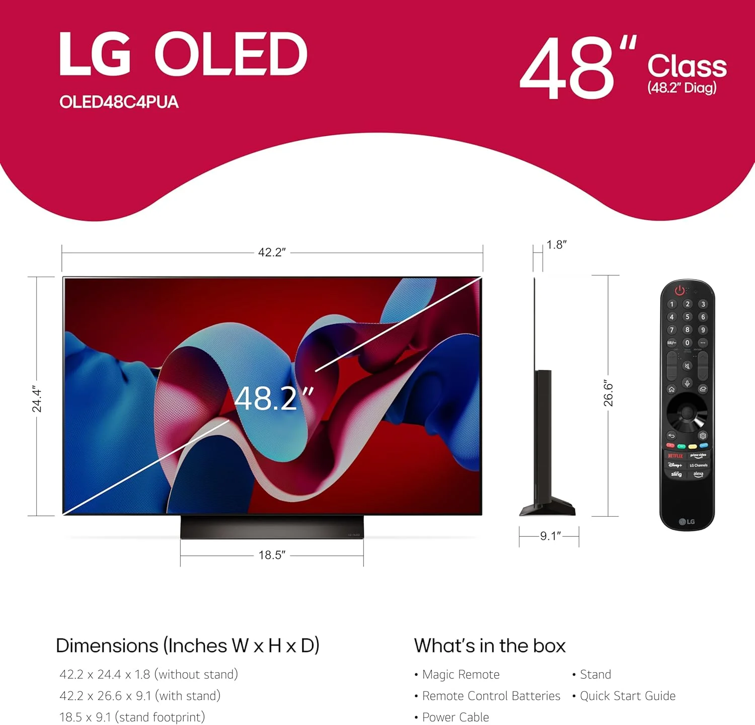 تلویزیون هوشمند 4K ال جی مدل OLED evo C4 Series با صفحه تخت 48 اینچ و پردازنده هوش مصنوعی به همراه ریموت جادویی و الکسا (OLED48C4PUA, 2024) (بازسازی شده) تلویزیون هوشمند 4K ال جی مدل OLED evo C4 Series با صفحه تخت 48 اینچ و پردازنده هوش مصنوعی به همراه ریموت جادویی و الکسا (OLED48C4PUA, 2024) (بازسازی شده)