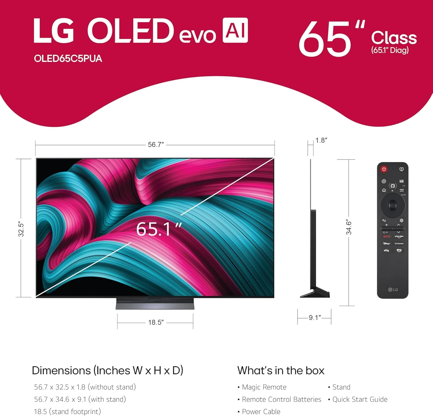 تلویزیون هوشمند 65 اینچی LG OLED evo AI 4K سری C5 با Dolby Atmos، Dolby Vision، HDR10، AI Super Upscaling 4K، حالت Filmmaker، Wow Orchestra و Alexa داخلی (OLED65C5PUA، 2025) تلویزیون هوشمند 65 اینچی LG OLED evo AI 4K سری C5 با Dolby Atmos، Dolby Vision، HDR10، AI Super Upscaling 4K، حالت Filmmaker، Wow Orchestra و Alexa داخلی (OLED65C5PUA، 2025)