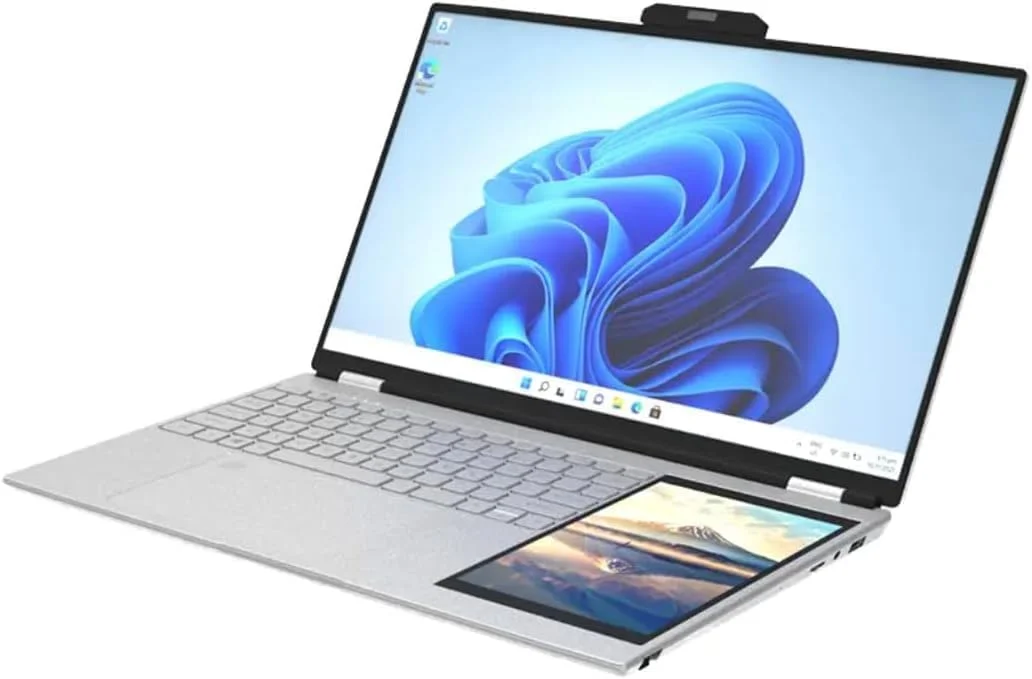 لپ تاپ دو صفحه نمایش 15.6 اینچی، 16 گیگابایت رم + 512 SSD، پردازنده چهار هسته ای Intel N100، صفحه نمایش IPS 1920x1080، صفحه نمایش لمسی ثانویه 7 اینچی، صفحه کلید با نور پس زمینه، WiFi 6 لپ تاپ دو صفحه نمایش 15.6 اینچی، 16 گیگابایت رم + 512 SSD، پردازنده چهار هسته ای Intel N100، صفحه نمایش IPS 1920x1080، صفحه نمایش لمسی ثانویه 7 اینچی، صفحه کلید با نور پس زمینه، WiFi 6