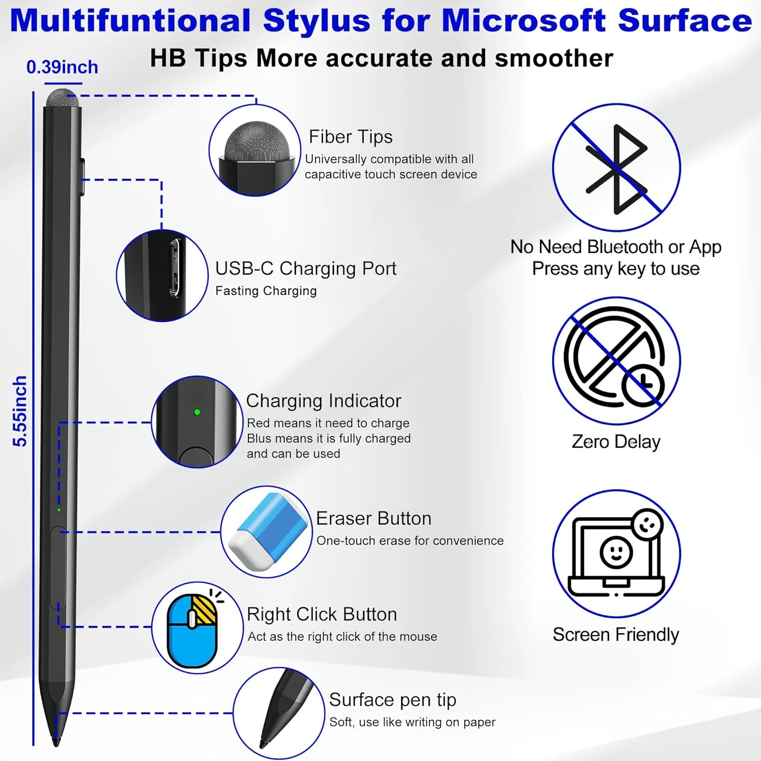 قلم مایکروسافت سرفیس - قلم استایلوس سرفیس پرو برای سرفیس پرو 11/9/10/8/X/7/6/5/4/3، شارژ سریع USB-C، قلم سرفیس پرو 11 Copilot برای سرفیس گو 2/3/4/بوک/لپتاپ/استودیو قلم مایکروسافت سرفیس - قلم استایلوس سرفیس پرو برای سرفیس پرو 11/9/10/8/X/7/6/5/4/3، شارژ سریع USB-C، قلم سرفیس پرو 11 Copilot برای سرفیس گو 2/3/4/بوک/لپتاپ/استودیو