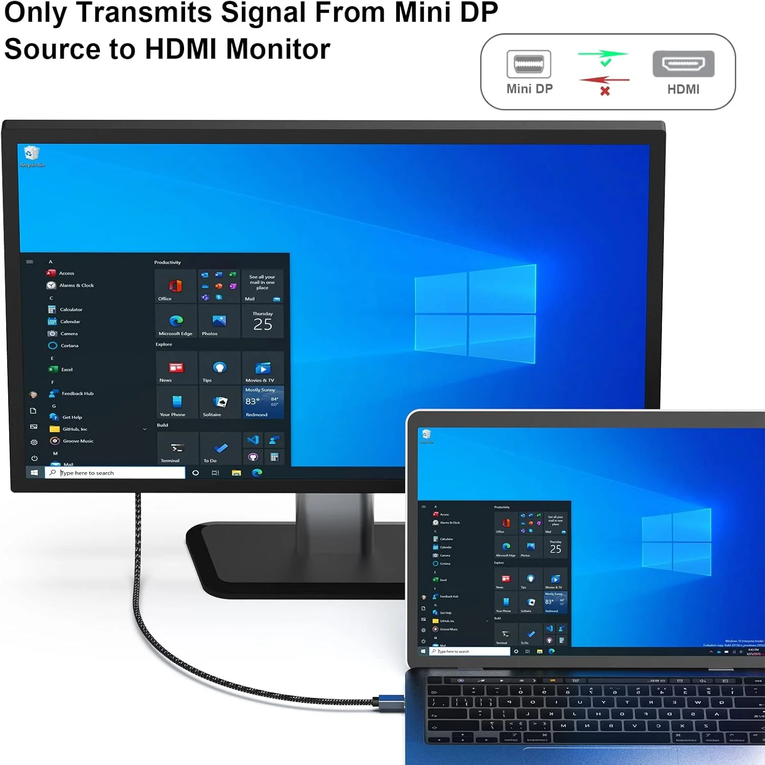 کابل مینی دیسپلی پورت به HDMI بنفی، 1.8 متری، بسته 2 عددی [4K@30Hz، بدنه آلومینیومی، روکش نایلونی بافته شده] سازگار با مک بوک ایر/پرو، مایکروسافت سرفیس پرو/داک، مانیتور، پروژکتور و غیره
