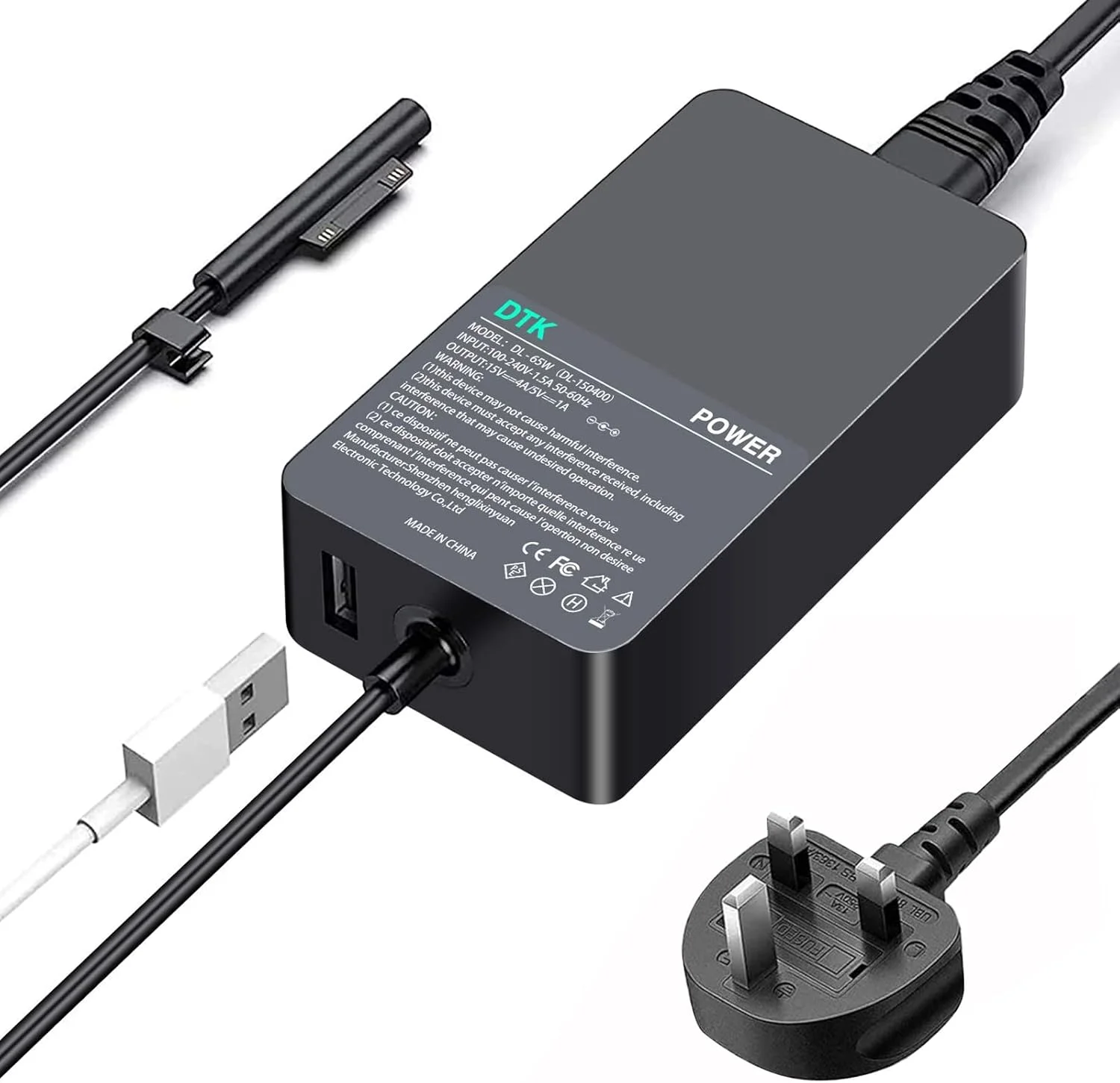 آداپتور برق لپ تاپ DTK Surface Pro، 15V 4A 65W برای Microsoft Surface Pro 3/4/5/6/7/8/X Surface Book 1 2 3 Surface Go 1 2 Surface Tablet با پورت شارژ USB