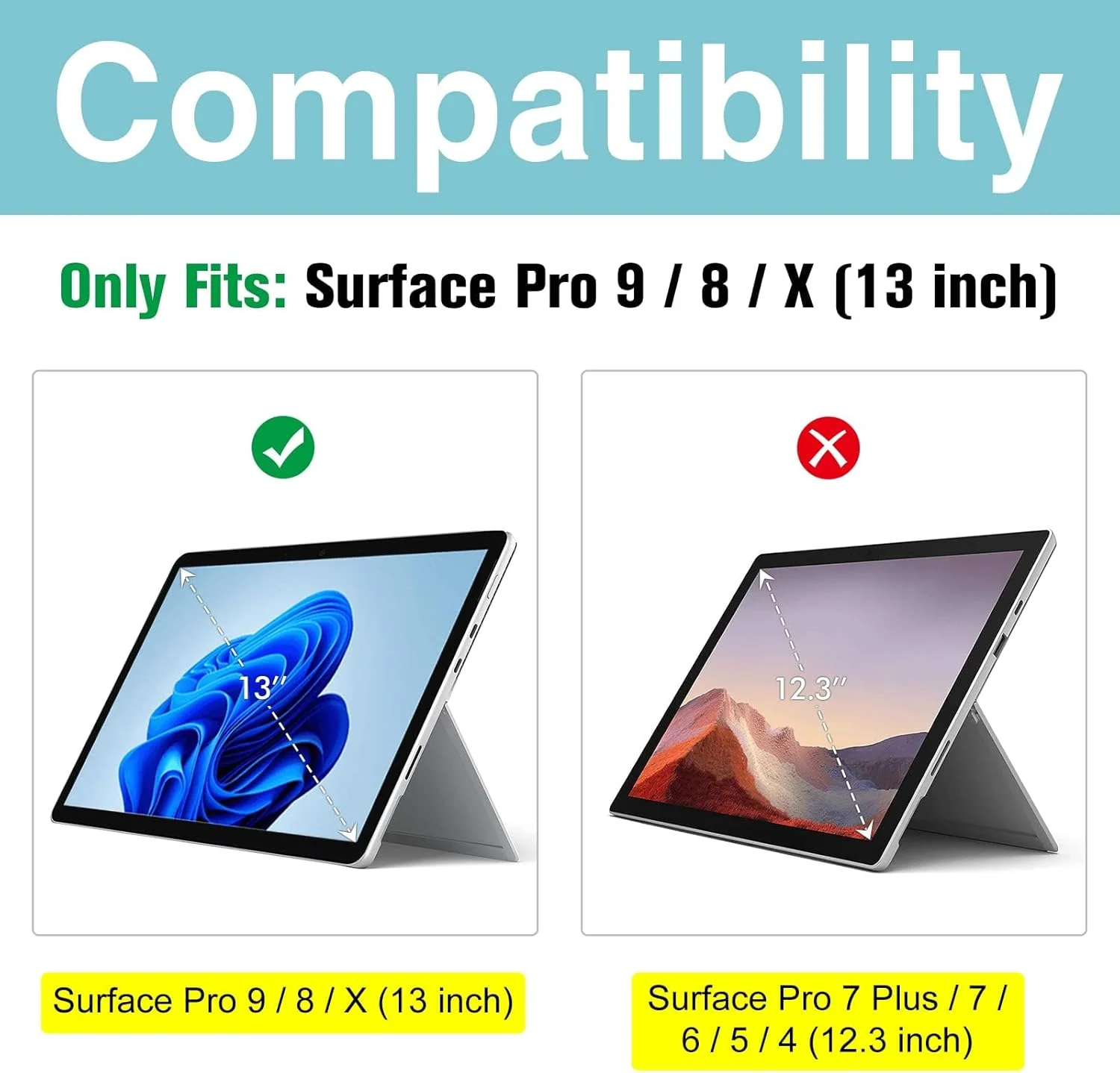محافظ صفحه نمایش 2 عددی سازگار با مایکروسافت Surface Pro 11/10/Pro 9/Pro 8/Pro X 13 اینچ، شیشه حرارت دیده [HD Clarity] جایگزین برای مایکروسافت Surface Pro 11 10 9 8 Pro X 13"